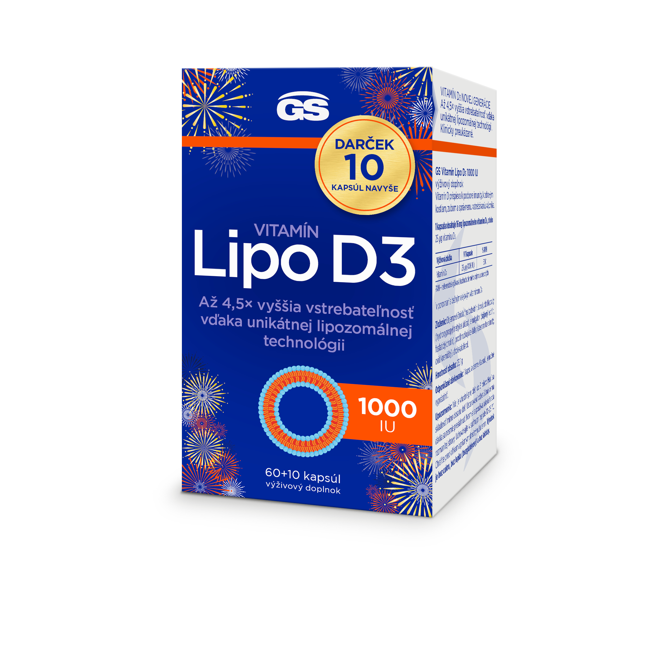 GS GS Vitamin Lipo D3 1000 IU cps. 60+10 darček