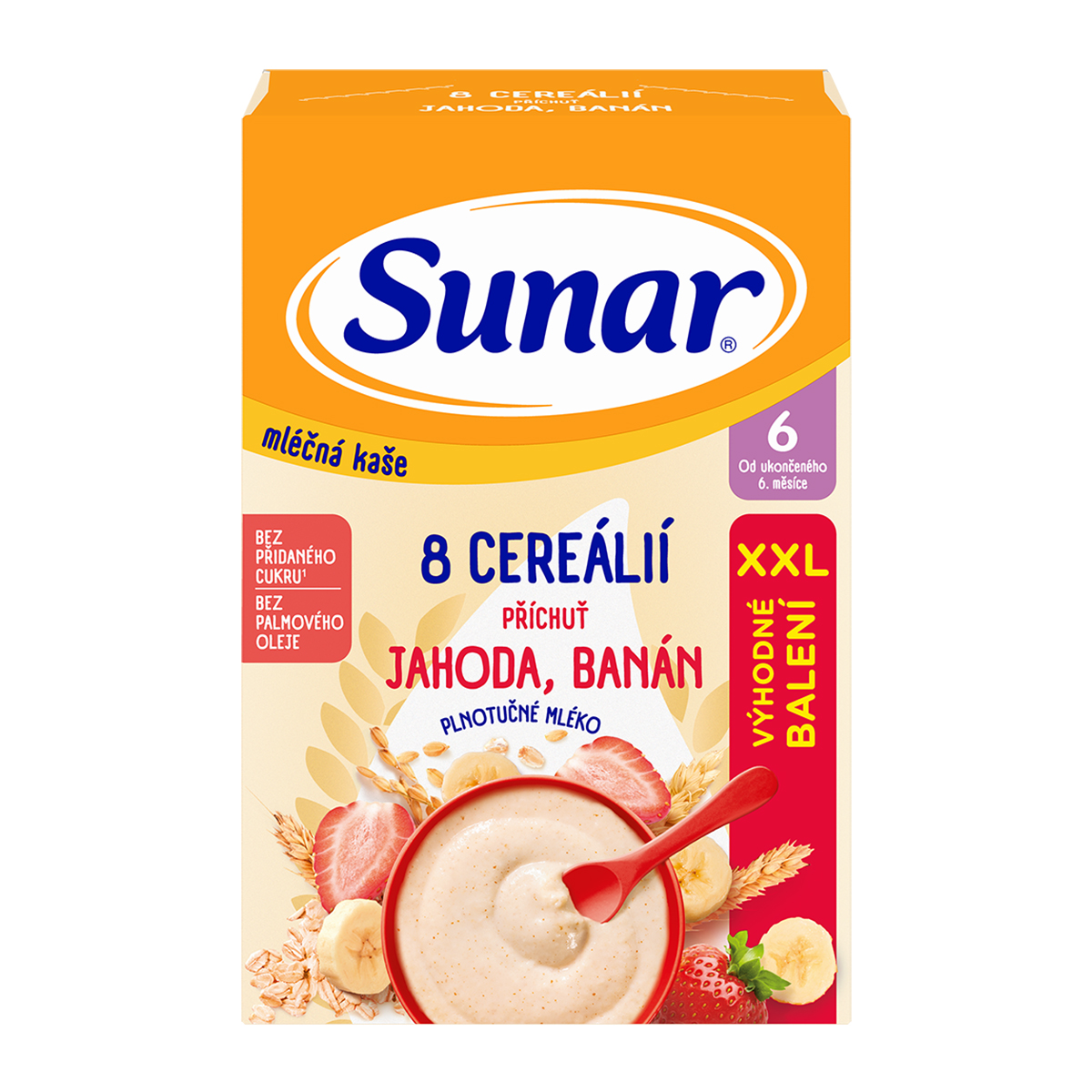 Sunar mliečna kaša 8 cereálií príchuť jahoda, banán Xxl
