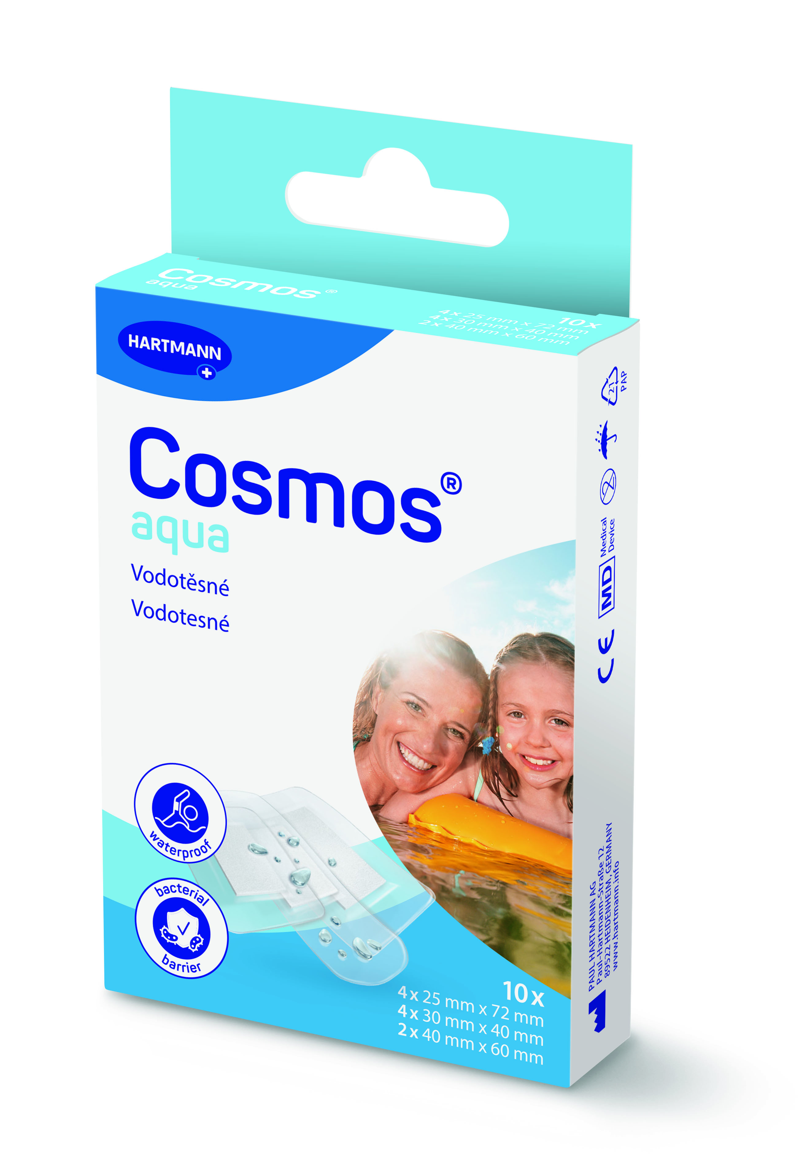 Cosmos Cosmos aqua, vodotesná náplasť, 3 veľkosti, 25 x 72 mm (4x), 30 x 40 mm (4x), 40 x 60mm (2x)