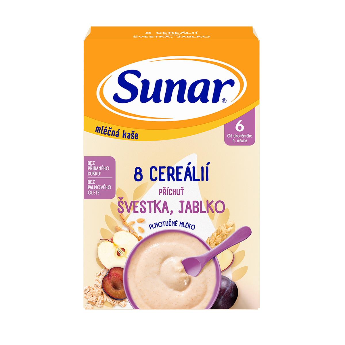 Sunar Sunar mliečna kaša 8 cereálií príchuť slivka, jablko