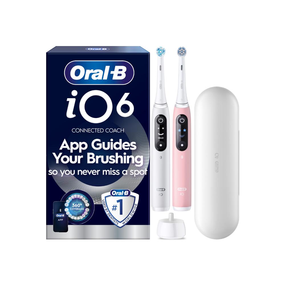 Oral-B Oral-B iO 6 Duo elektrické zubné kefky + cestovné puzdro, biela a ružová