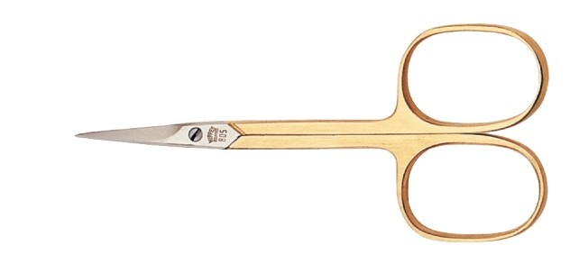 Nippes Solingen Nippes Nožničky na kožu zahnuté zlatené 9 cm