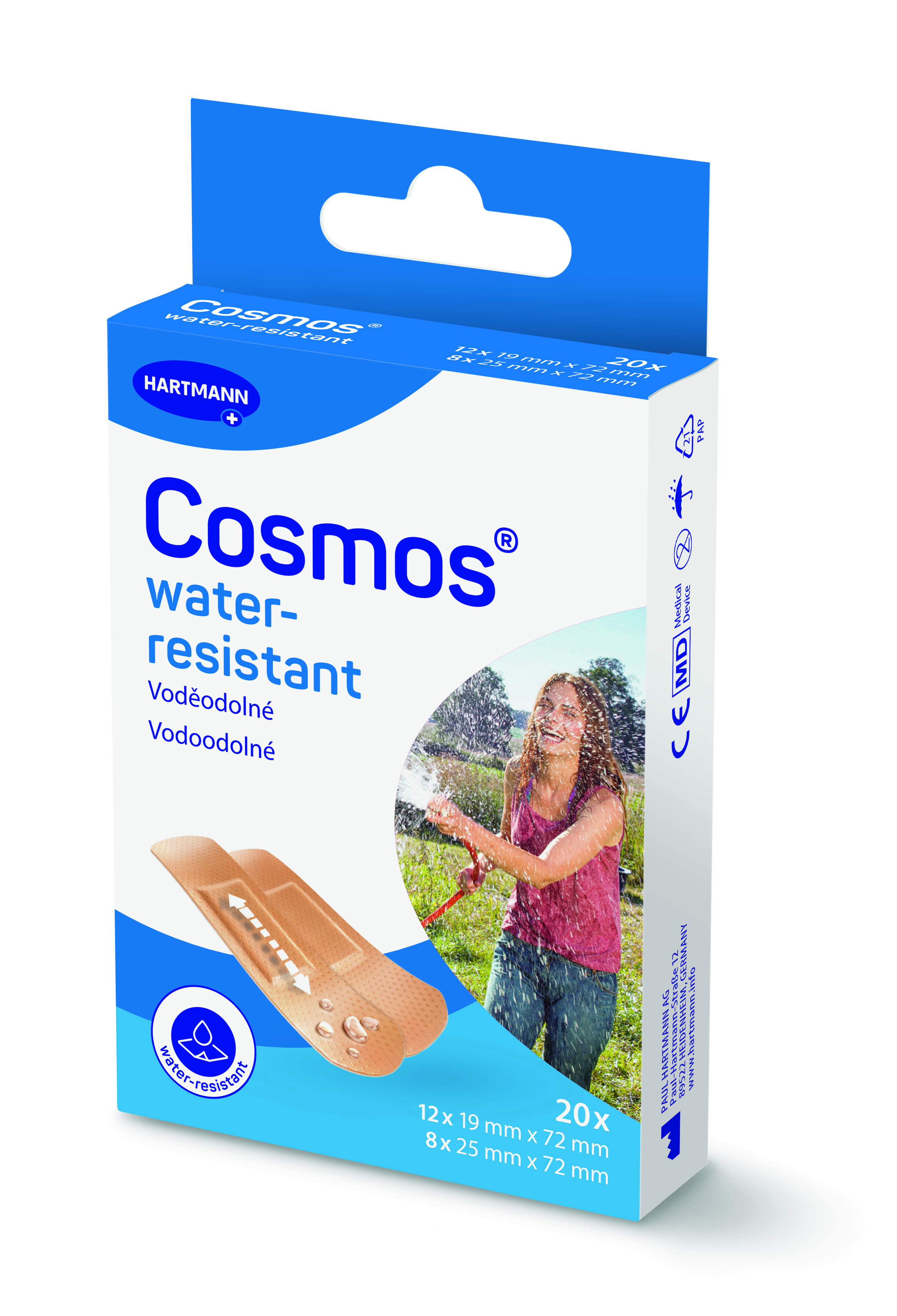 Cosmos Cosmos water-resistant, delená vodoodolná náplasť, 2 veľkosti, 25 x 72 mm (8x), 19 x 72 mm (12x)