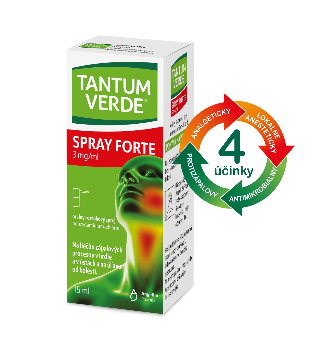 Tantum Verde Forte sprej pri silnej bolesti hrdla 3 mg/ml – 15 ml