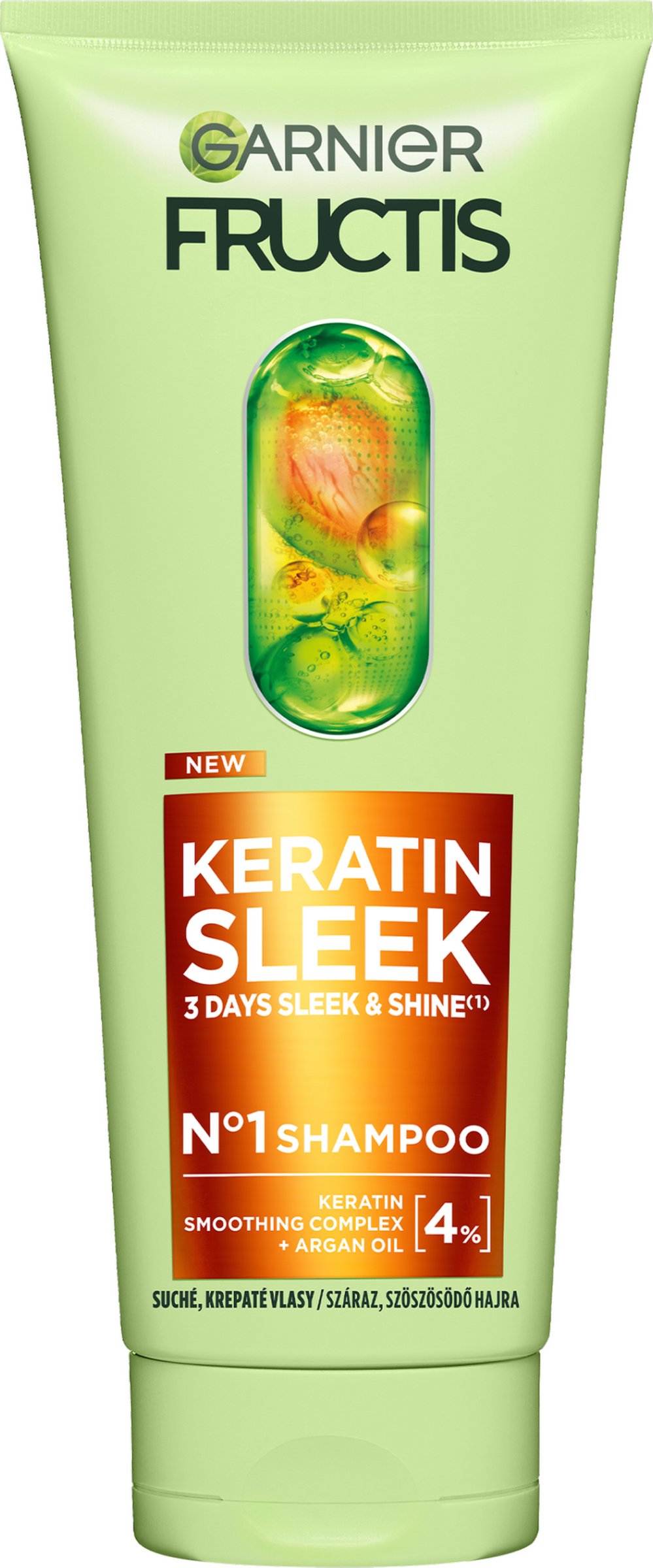 Garnier Garnier Fructis Keratin Sleek šampón na vlasy na suché a krepovité vlasy