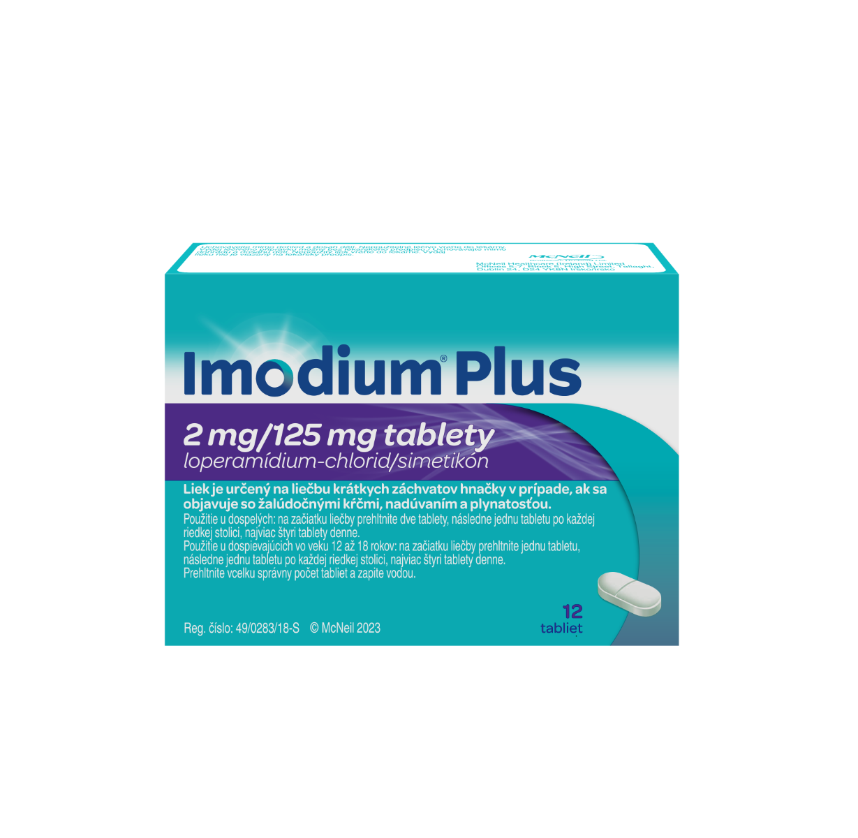 Imodium Imodium Plus 2 mg/125 mg tablety pri hnačke a nadúvaní – 12 ks