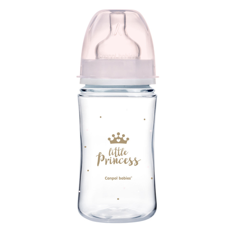 Canpol babies Dojčenská antikoliková fľaša široká EasyStart Royal Baby ružová