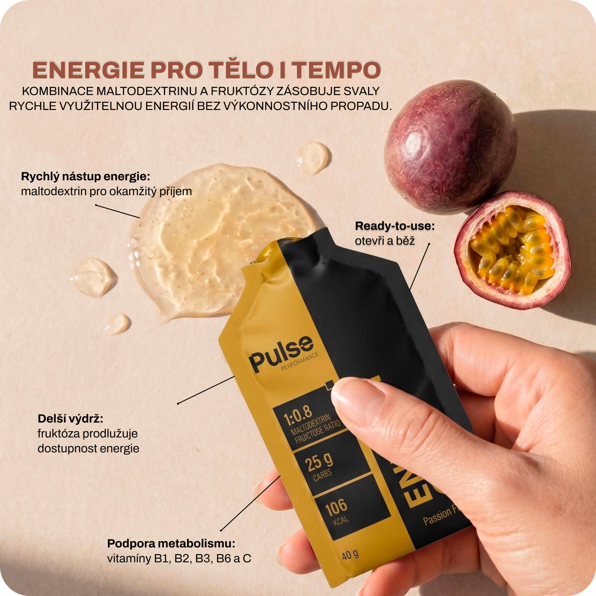 Pulse Performance Energy Gel Passion Fruit (obrázok 5)