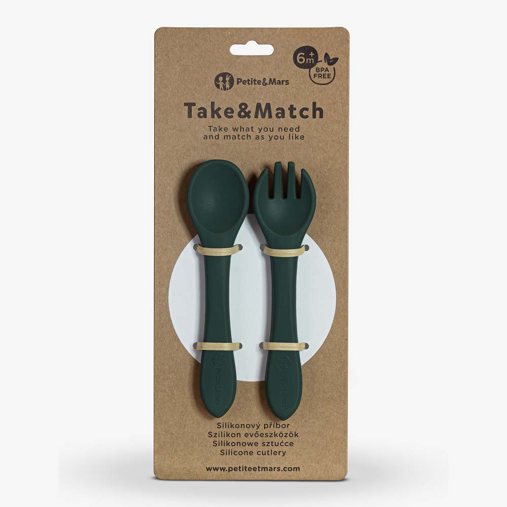 Petite&Mars Príbor silikónový Take&Match Misty Green 6m+