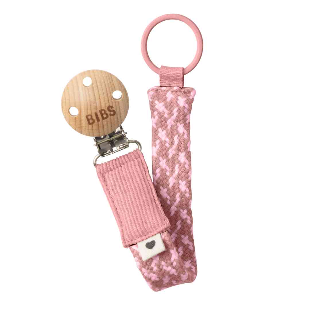 BIBS Bibs Paci Braid klip na cumlík, Dusty Pink / Baby Pink