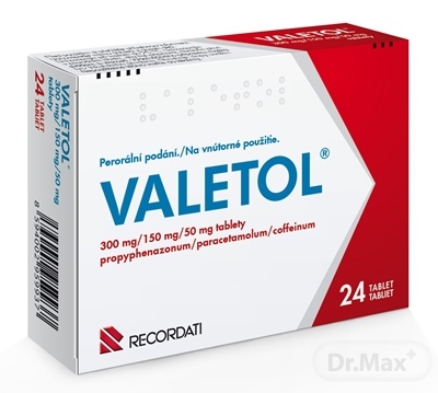Valetol Valetol tablety pri bolesti hlavy a zubov – 24 ks