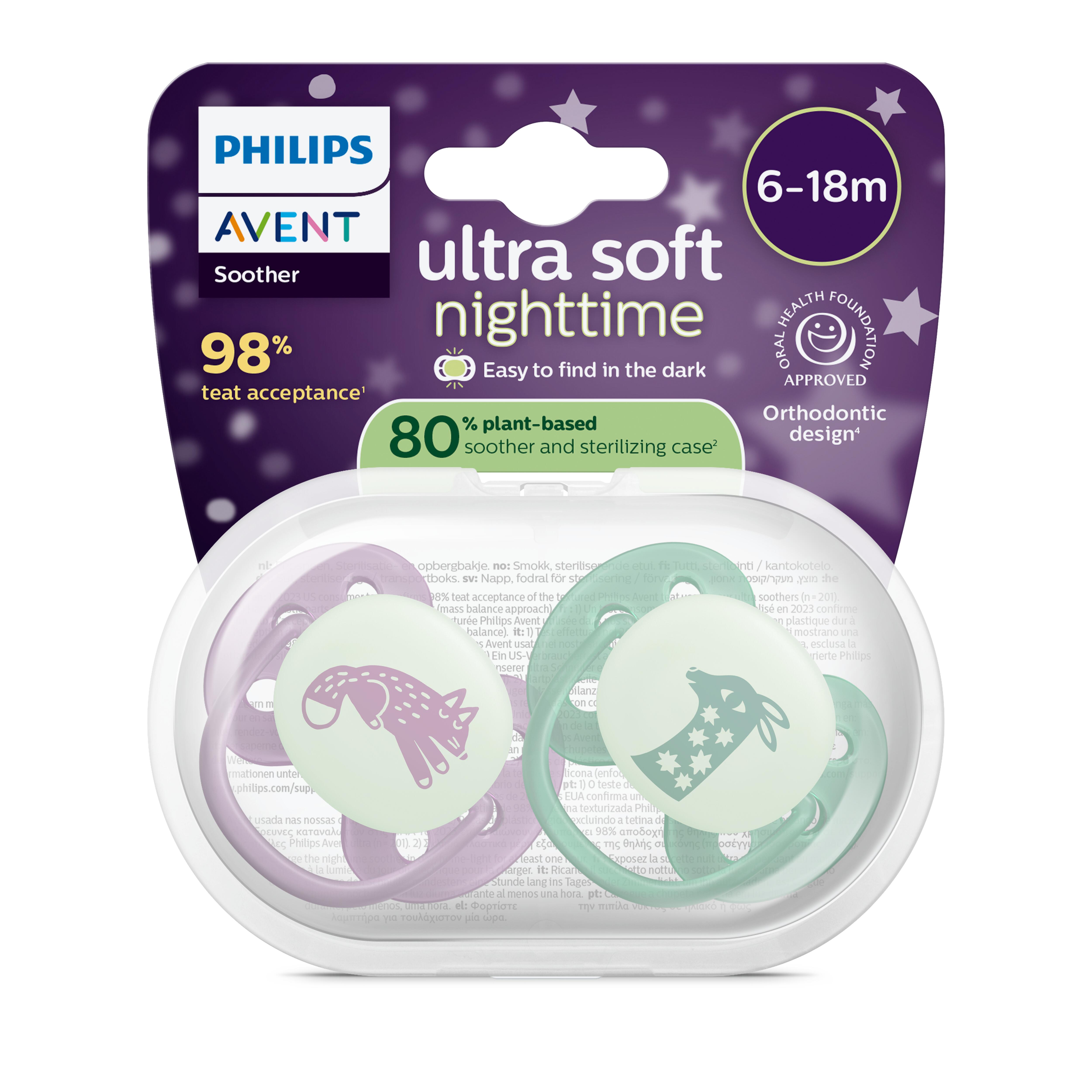 Philips AVENT Cumlík Philips Avent - Scf094/04 ultrasoft soother nightime, 6-18m, deco neutral