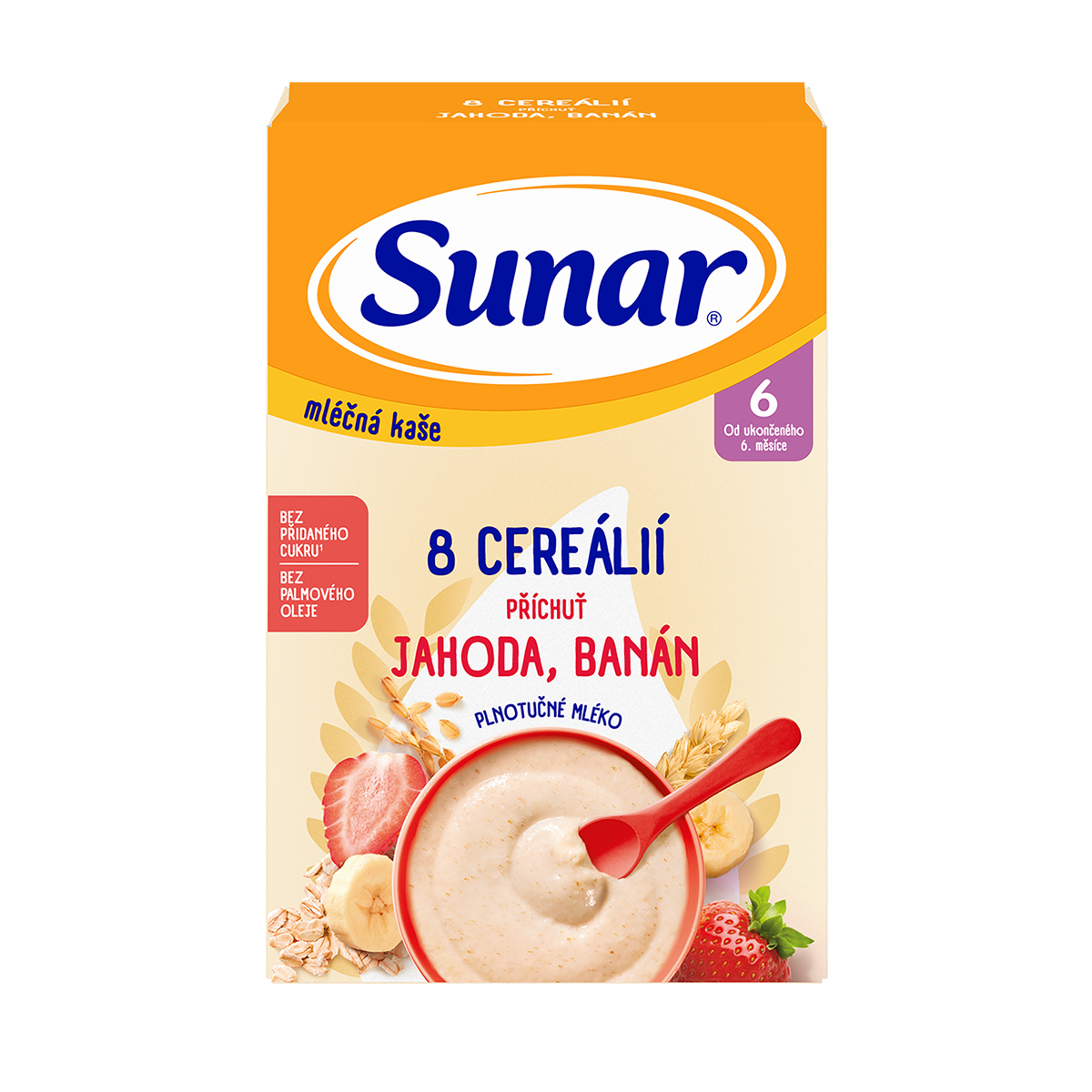 Sunar Sunar mliečna kaša 8 cereálií príchuť jahoda, banán, 210 g