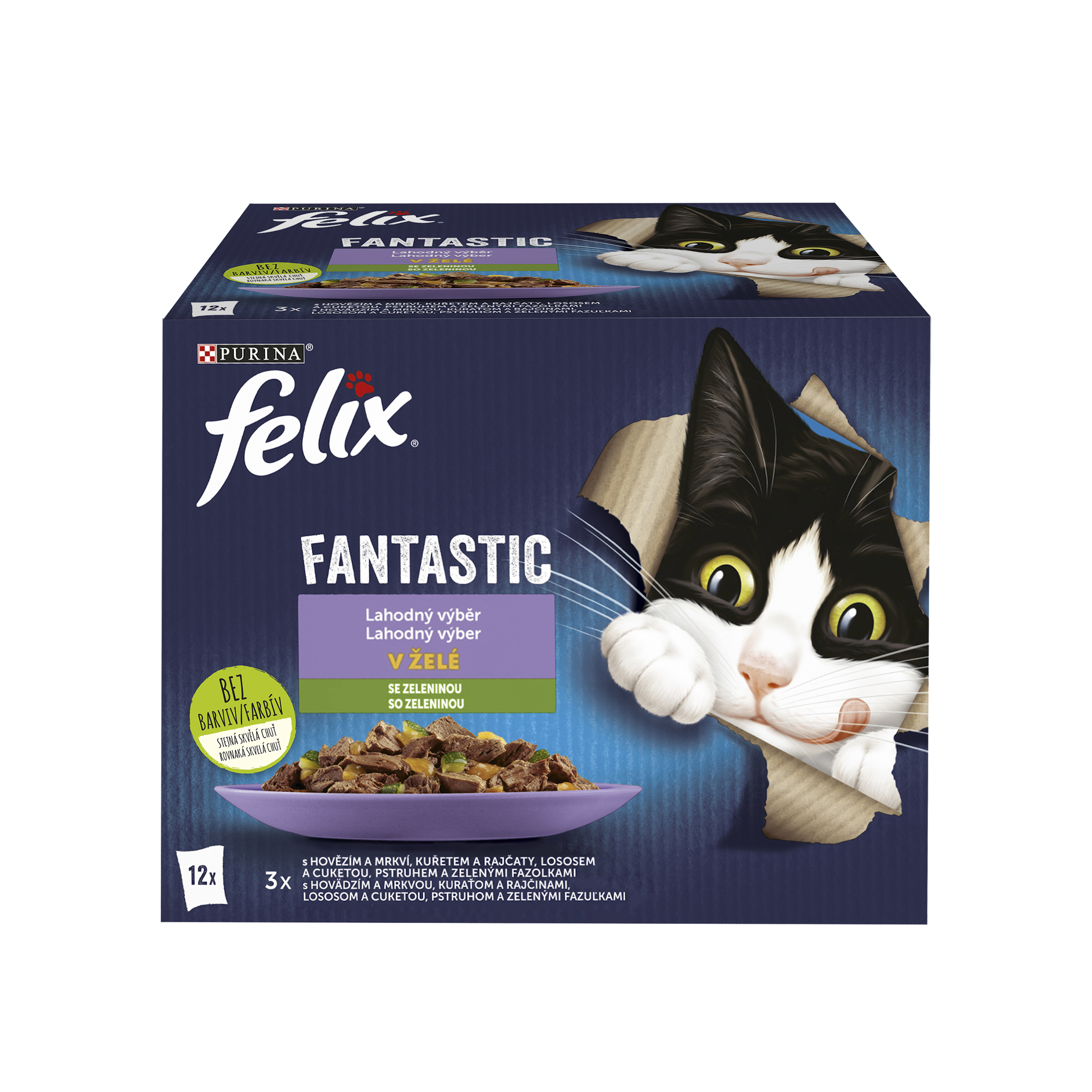 Felix Felix Fantastic kapsičky pre mačky hovädzie, kura, losos, pstruh 12×85 g