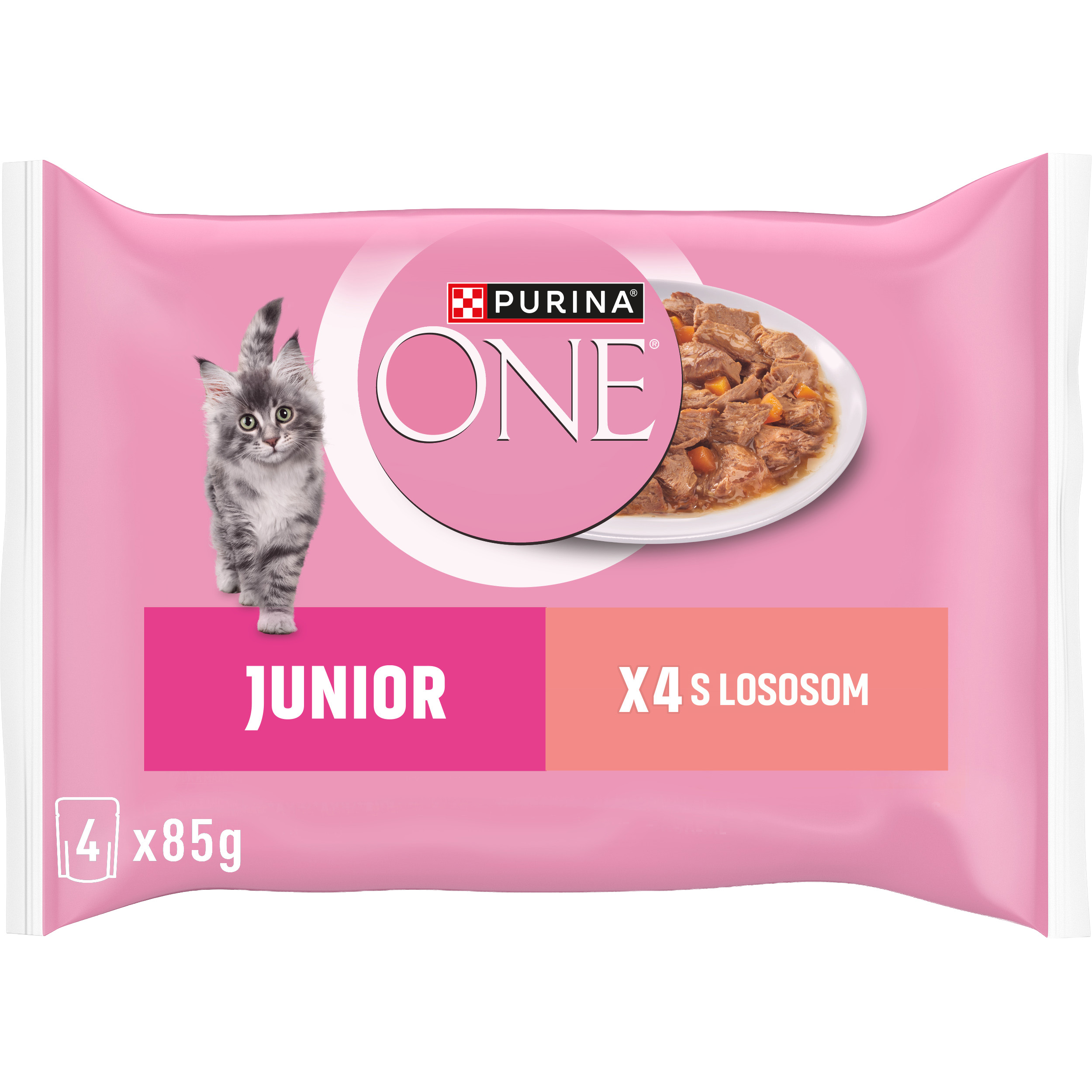 Purina ONE Purina one junior mini filetky s lososom a mrkvou v šťave 4x85g)