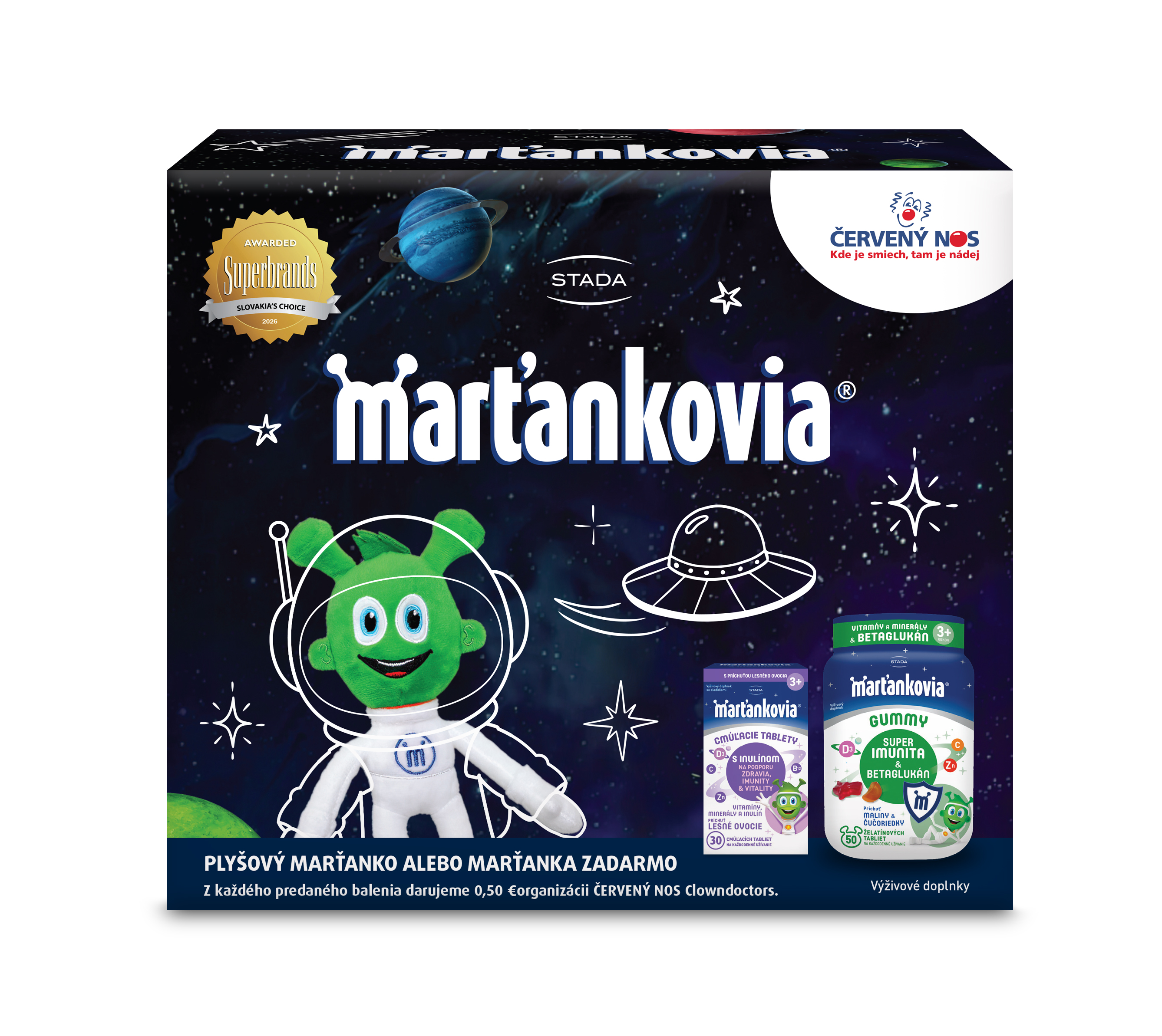Marťankovia Marťankovia s Inul. 30 tbl +Gummy Super Imunita 50ks + plyš. hračka
