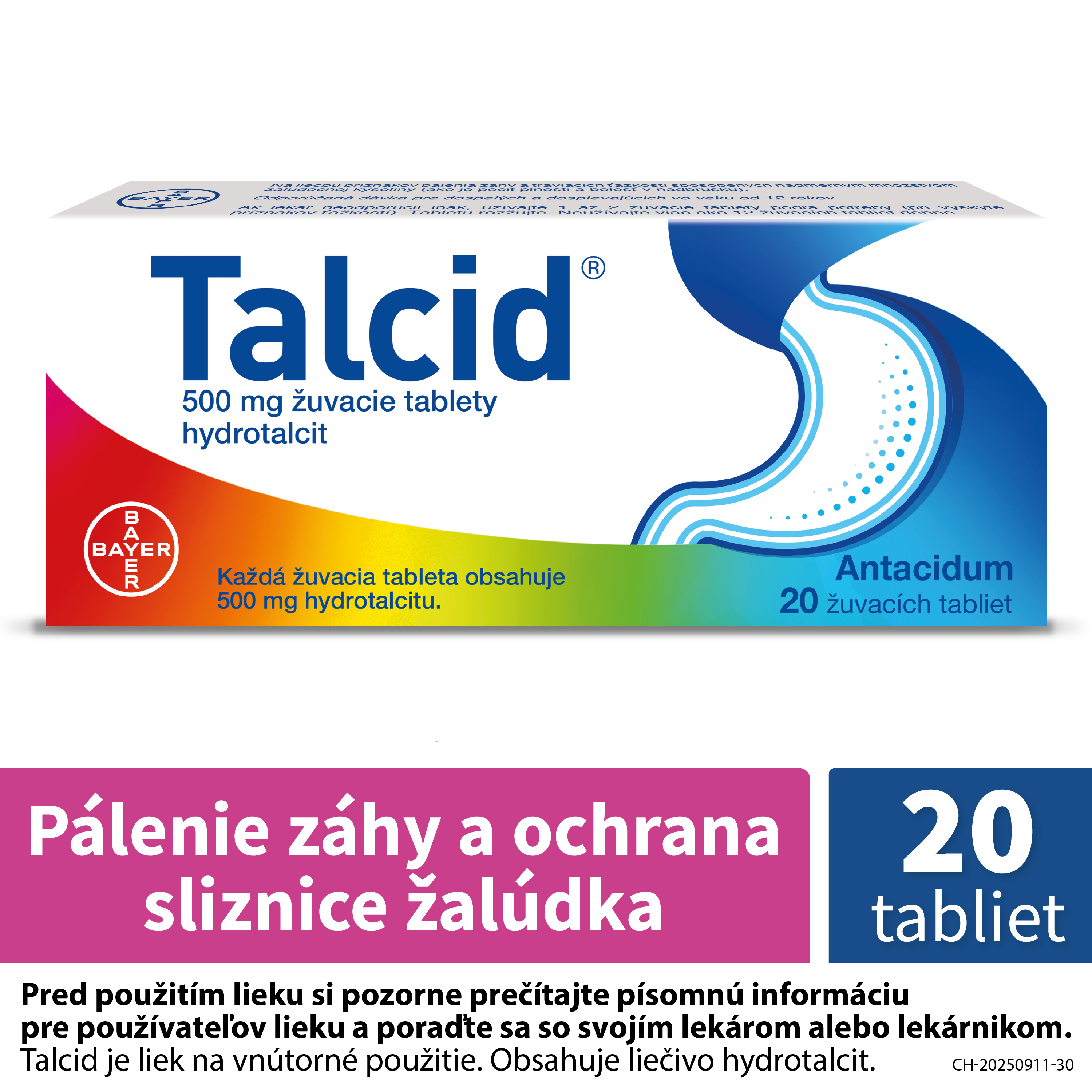 Talcid 500 mg žuvacie tablety pri pálení záhy – 20 ks