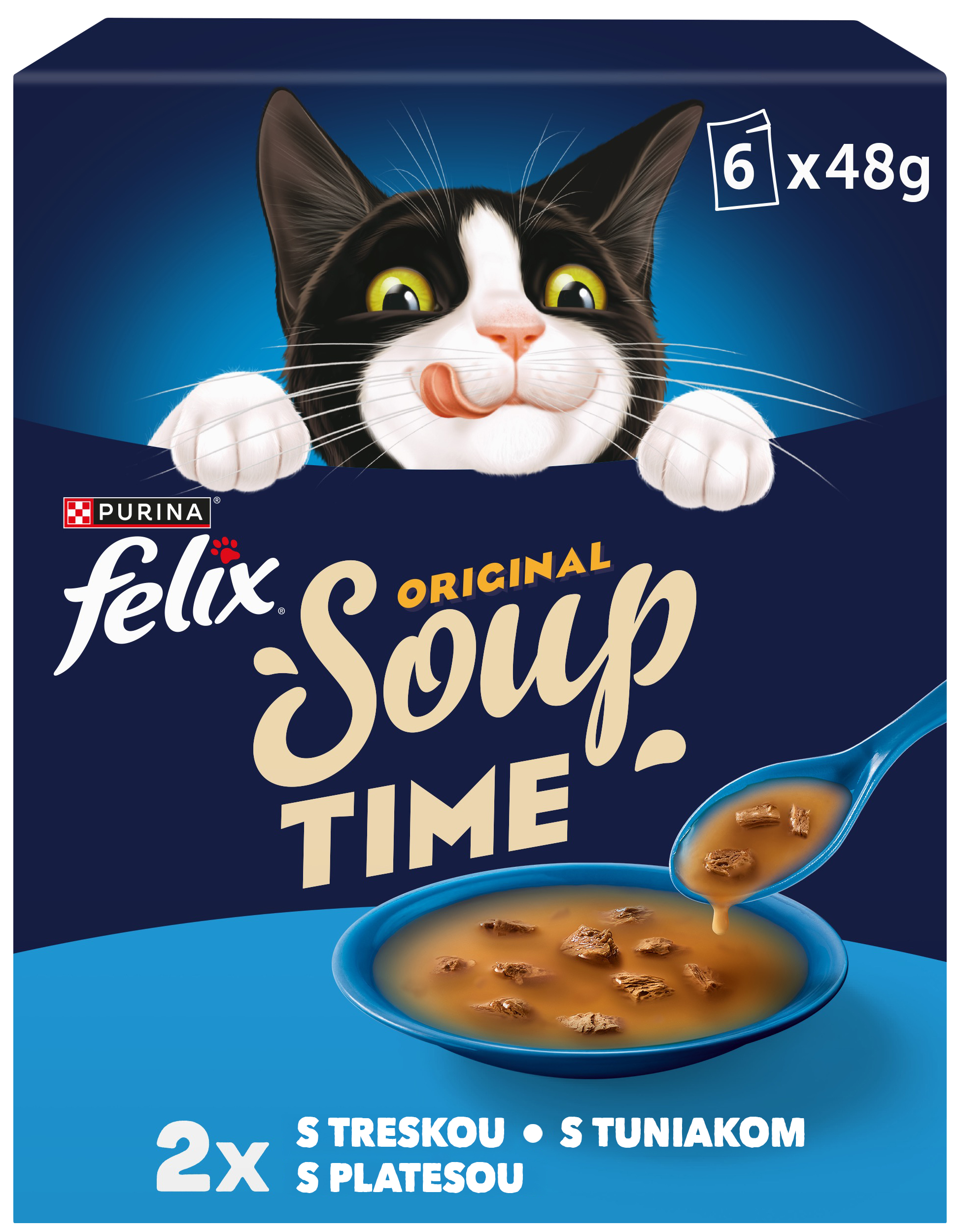 Felix Felix Soup polievky pre mačky treska, tuniak, platesa 6×48 g