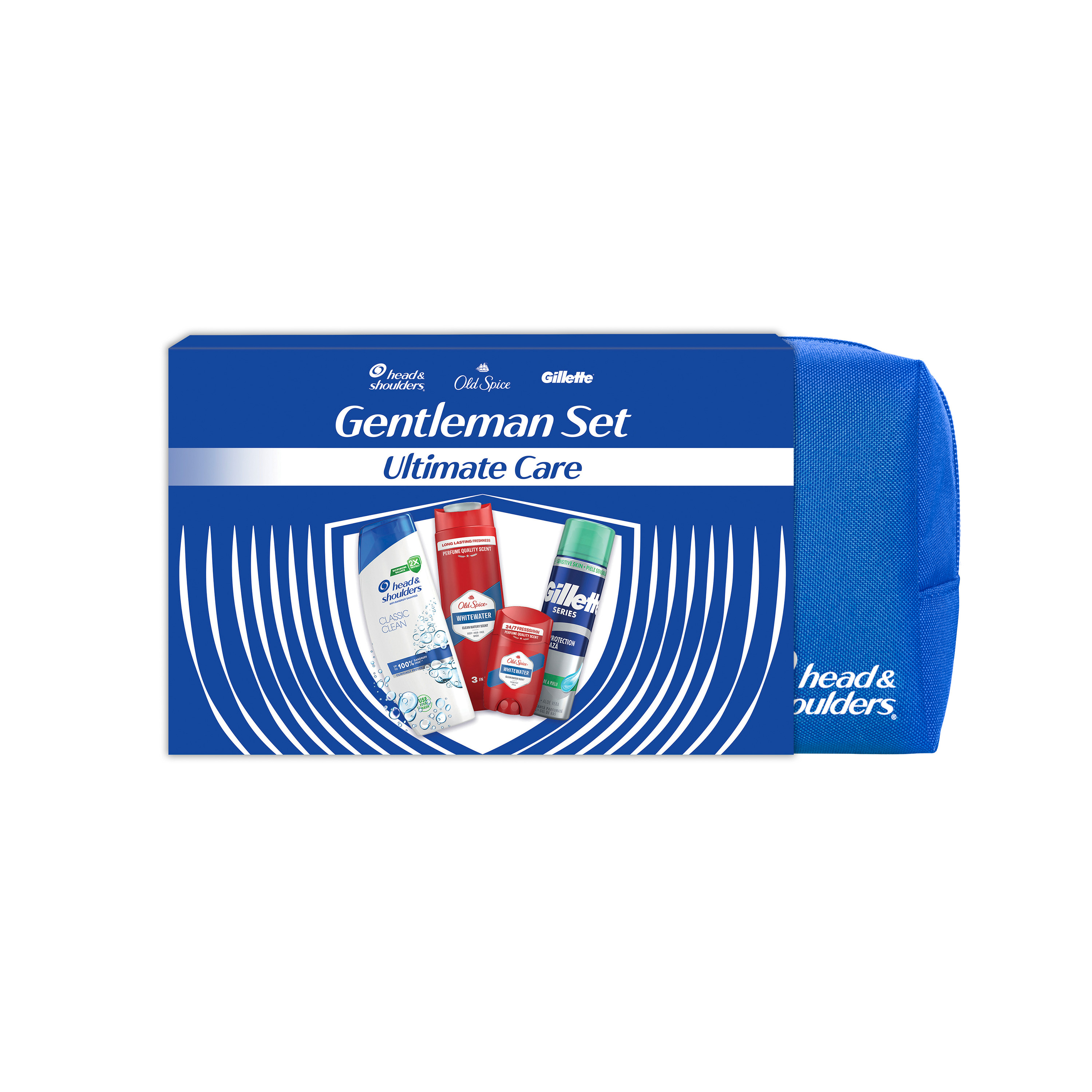 Head & Shoulders Gillette darčeková sada: gél na holenie 200 ml, deodorant Old Spice Whitewater 50 ml, sprchový gél 3v1, šampón proti lupinám Head & Shoulders 250 ml