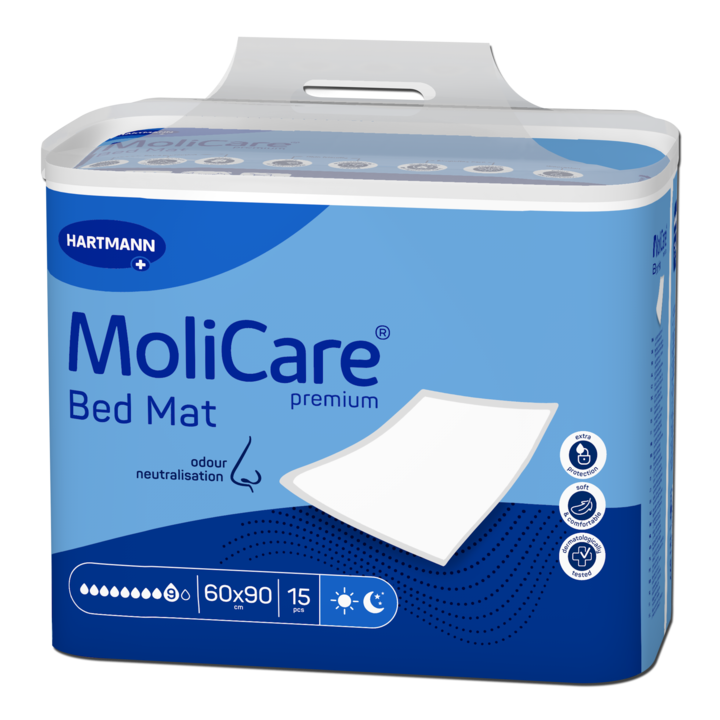 Molicare MoliCare premium Bed Mat 9 kv, jednorazové podložky pod pacientov, tmavomodré balenie,60 x 90 cm, savosť 2719 ml