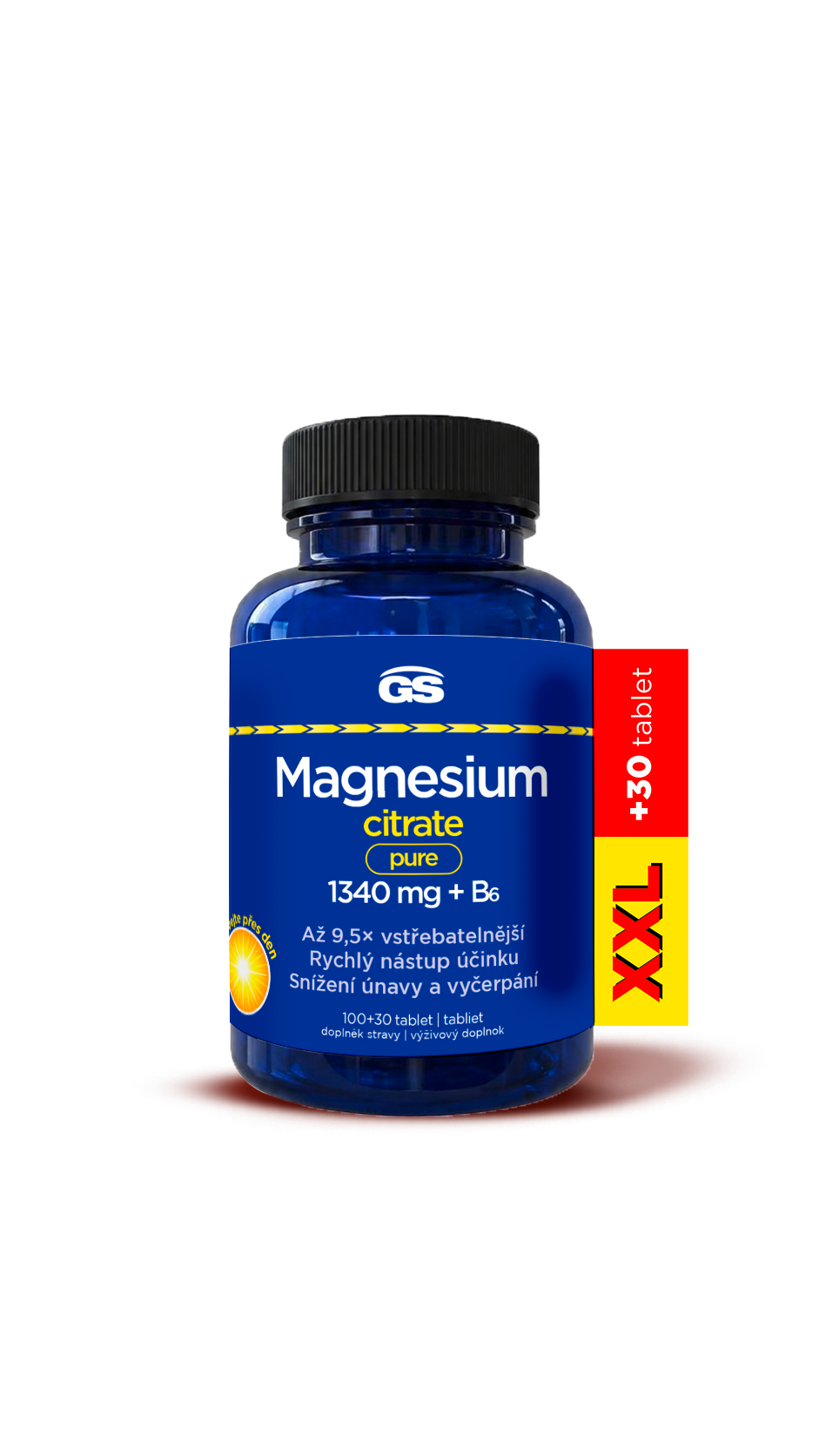 GS GS Magnesium citrate pure 1340 mg + B6, Xxl tbl. 100+30