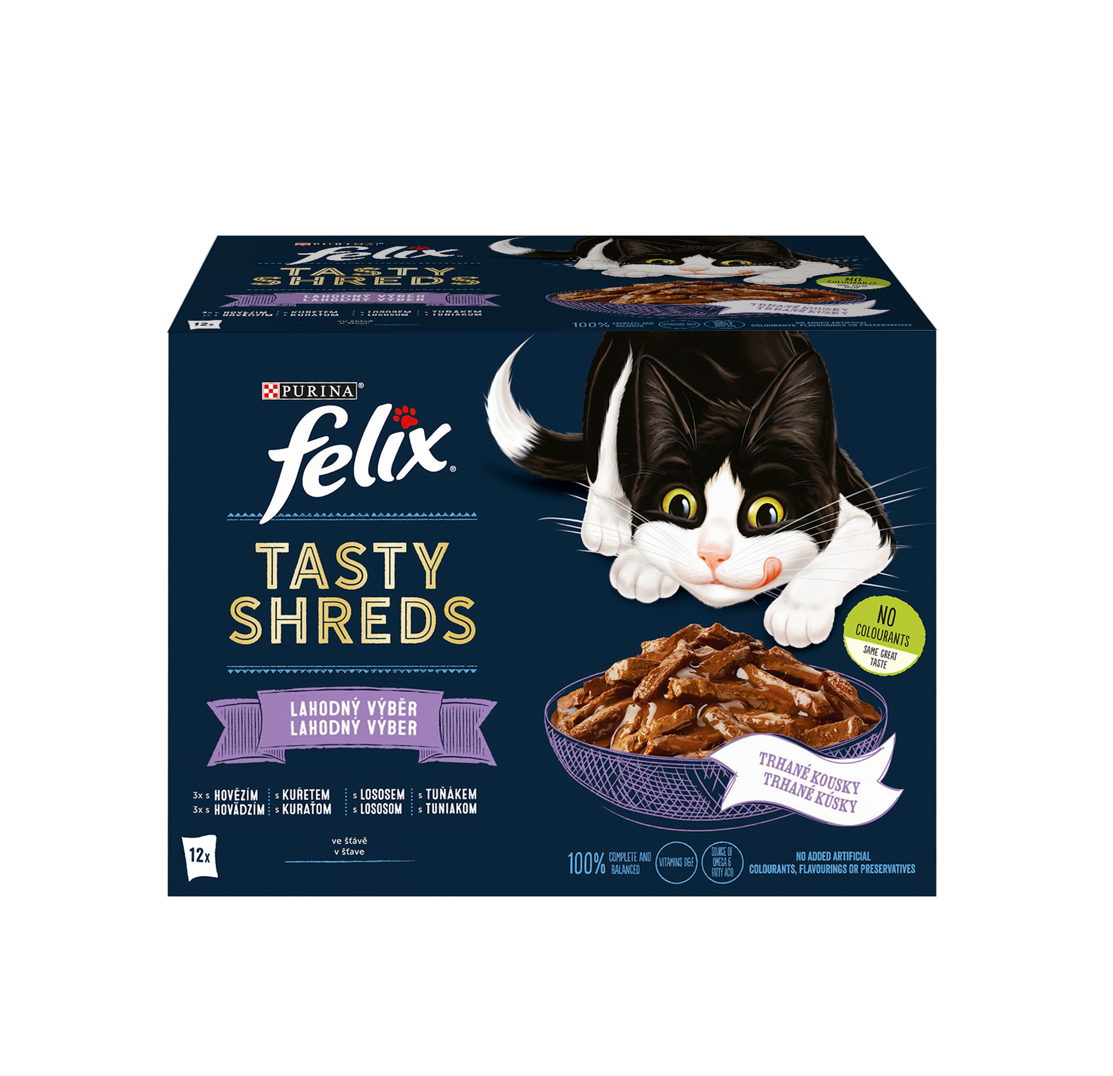 Felix Felix tasty shreds hovädzie/kura/losos/tuniak v šťave (12x80g)