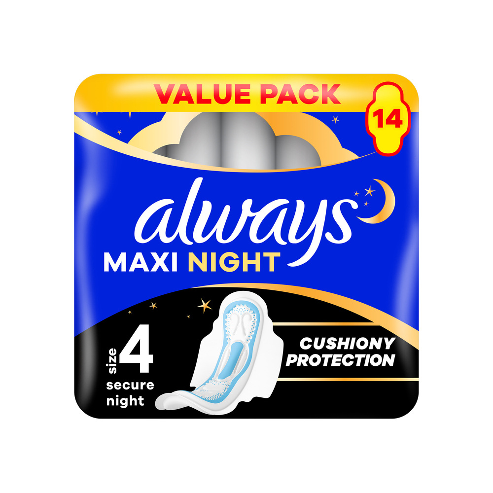 Always Always Maxi Secure Night Hygienické Vložky (Veľkosť 4) S Krídelkami