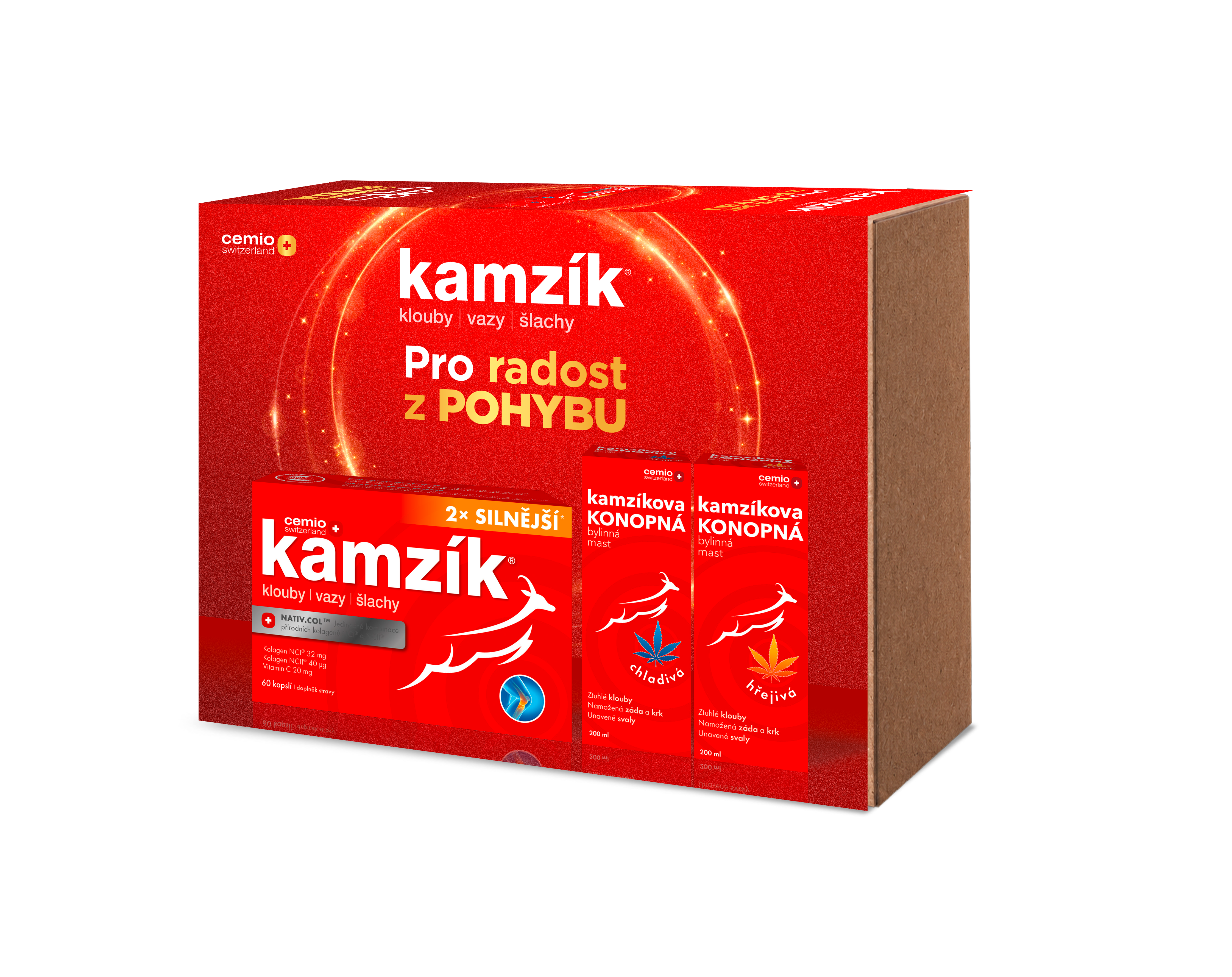 Cemio Cemio Kamzík darčeková kazeta - Cemio Kamzík 60 kapsúl + konopná masť chladivá 200 ml + konopná masť hrejivá 200 ml