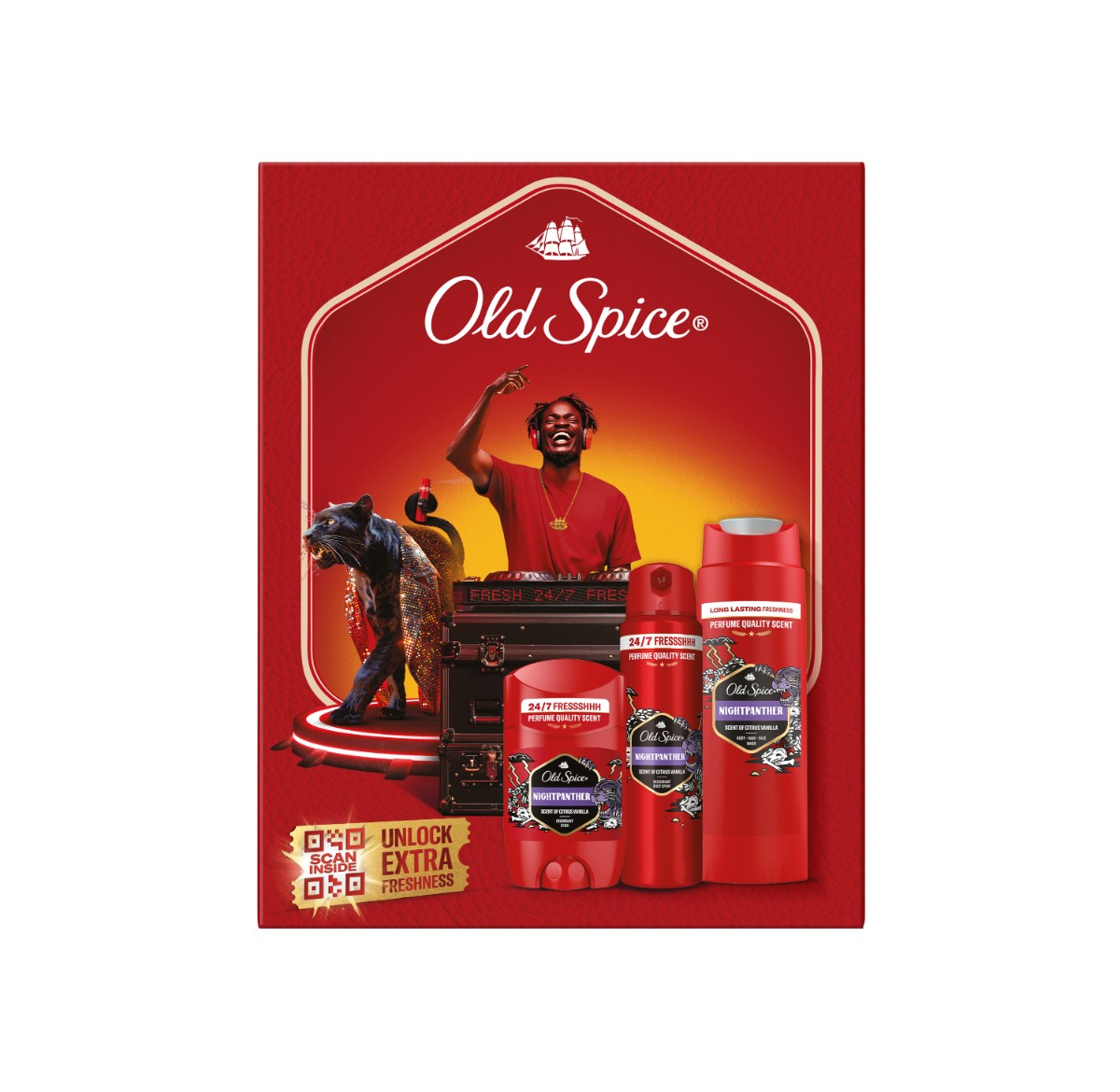 Old Spice Old Spice darčeková sada DJ s tuhým deodorantom, deodorantom v spreji a sprchovým gélom Nightpanther