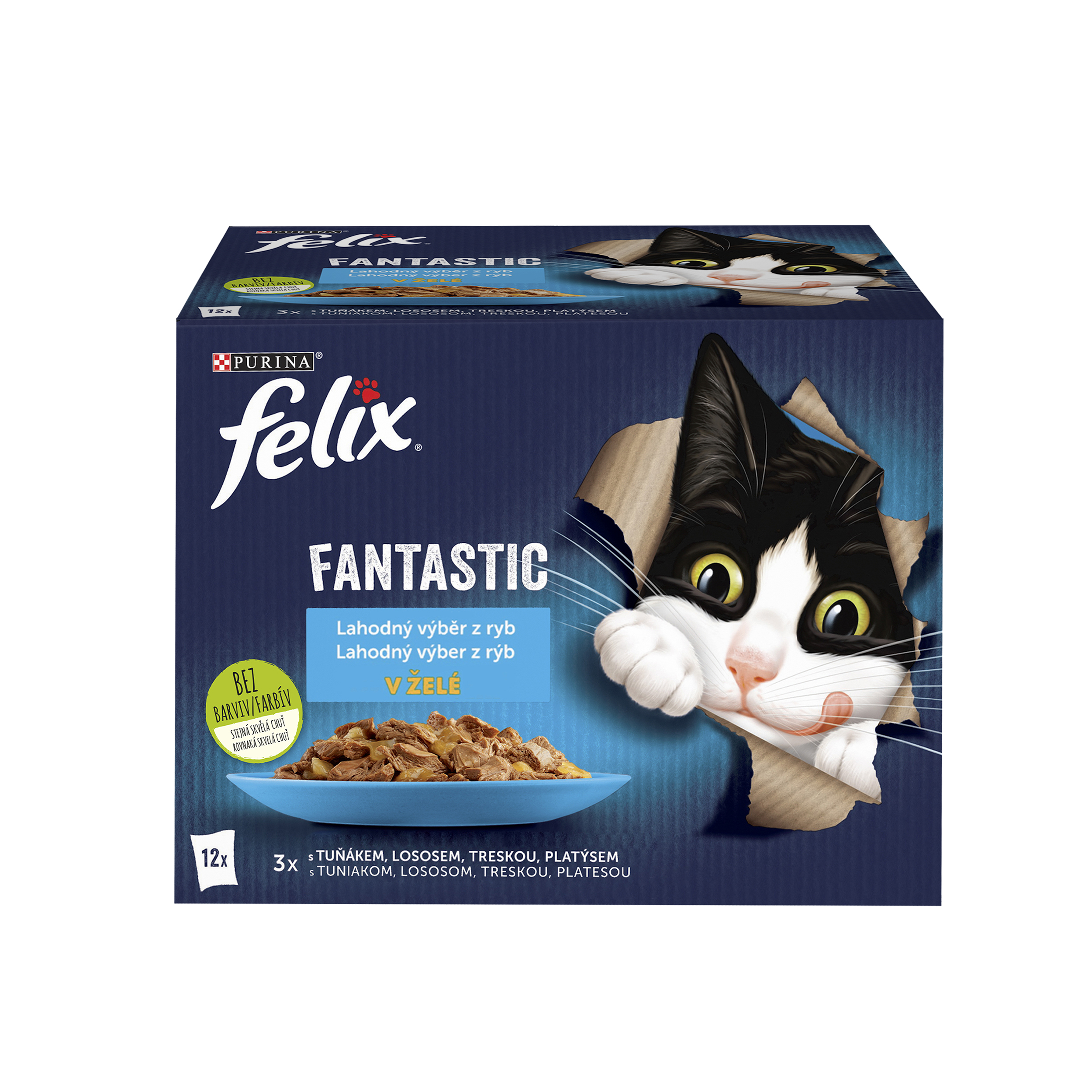 Felix Felix Fantastic kapsičky pre mačky losos, platesa, tuniak, treska v želé 12×85 g