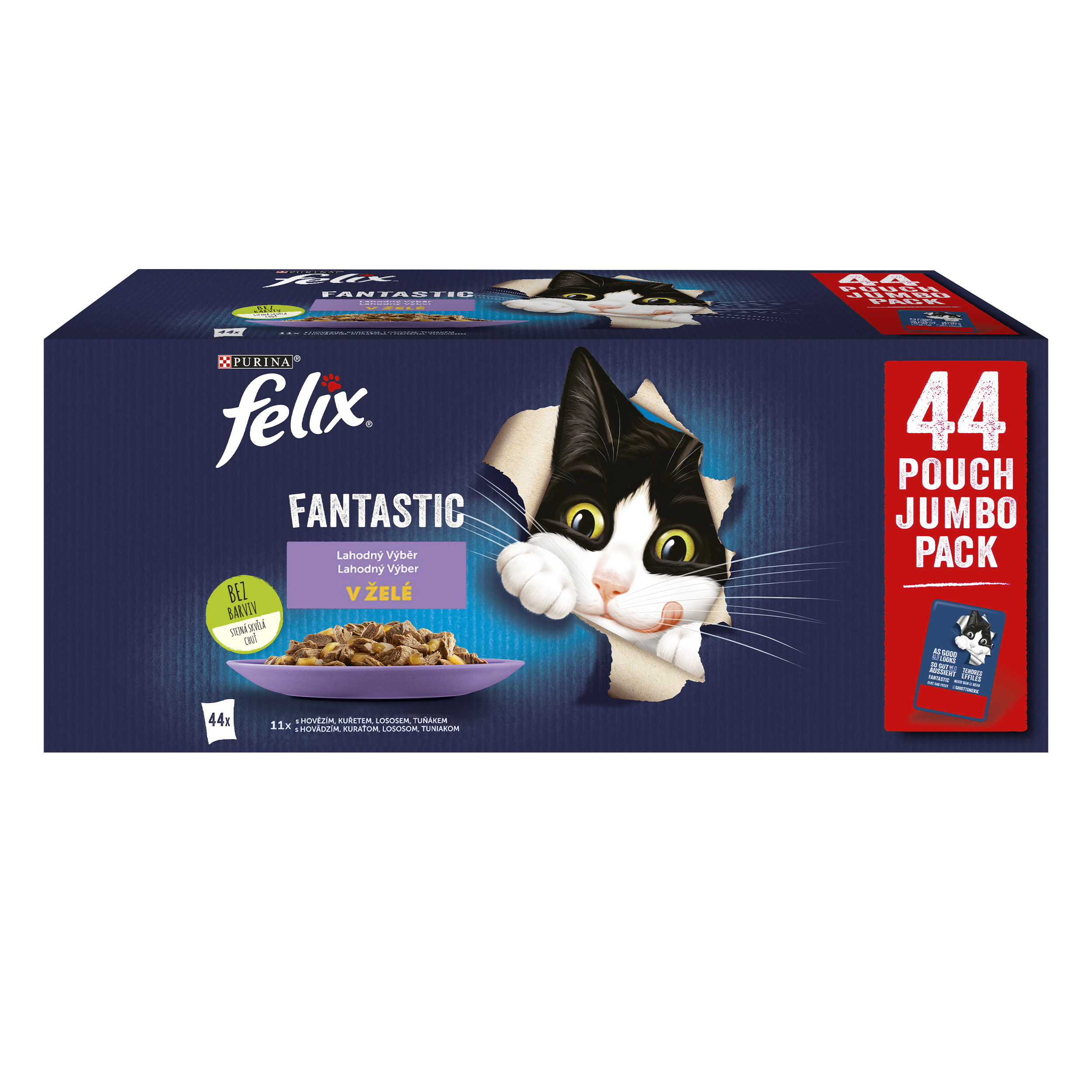 Felix Felix Fantastic kapsičky pre mačky hovädzie, kura, losos, tuniak v želé 44×85 g