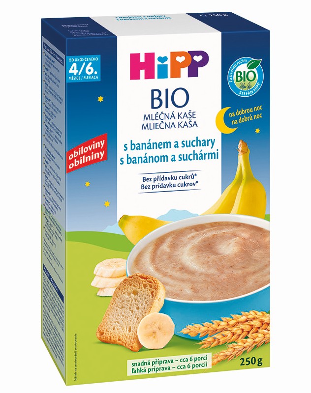 Hipp HiPP Bio Mliečna Kaša Dobrú noc s banánom a suchármi