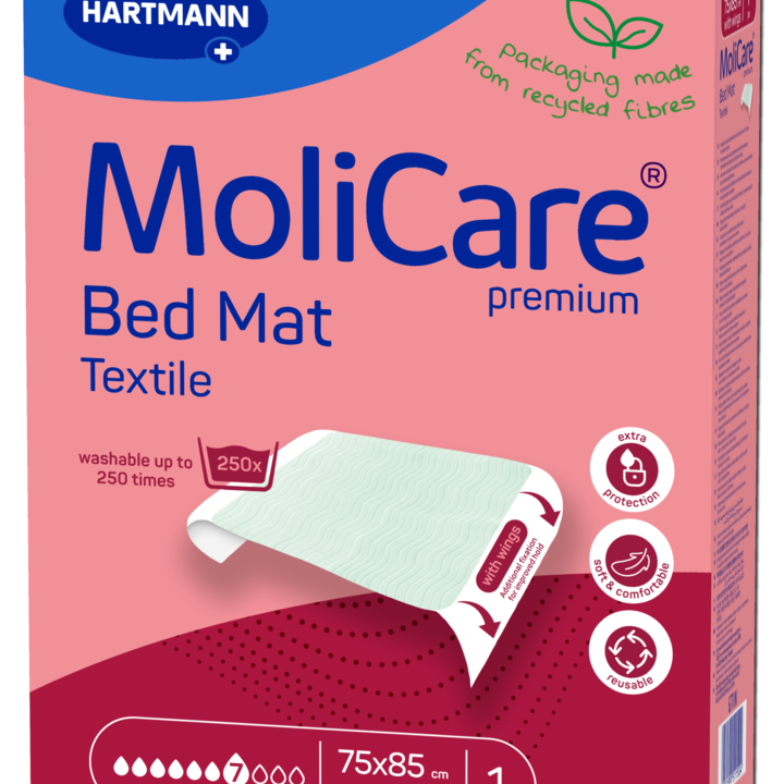 Molicare MoliCare premium Bed Mat 7 kv Textile (so záložkami), prateľné textilné podložky pod pacientov, 75 x 85 cm (75 x 185 cm), savosť 1945 ml