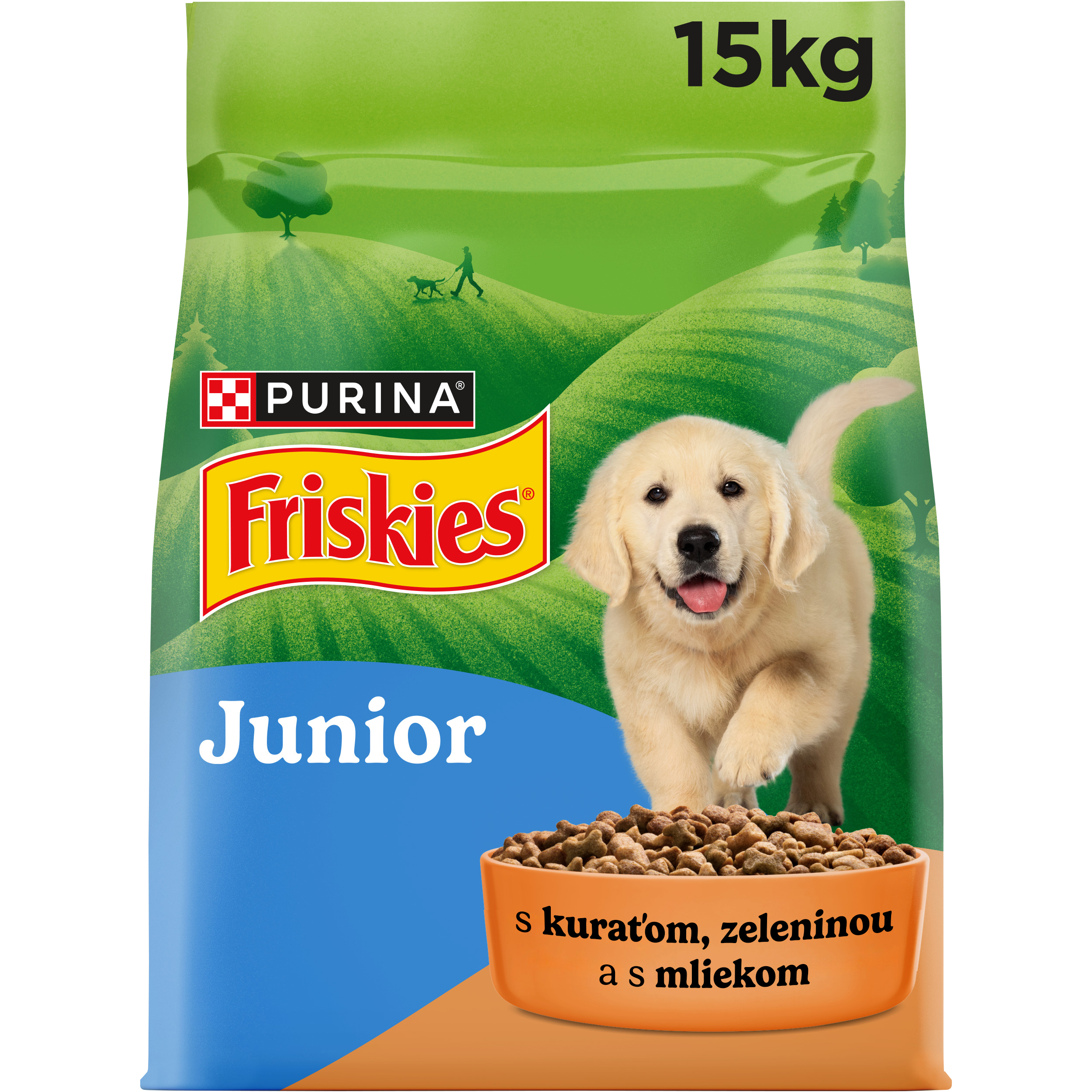 Friskies Friskies GP 15kg Junior s kuracim, mliekom a pridanou zeleninou