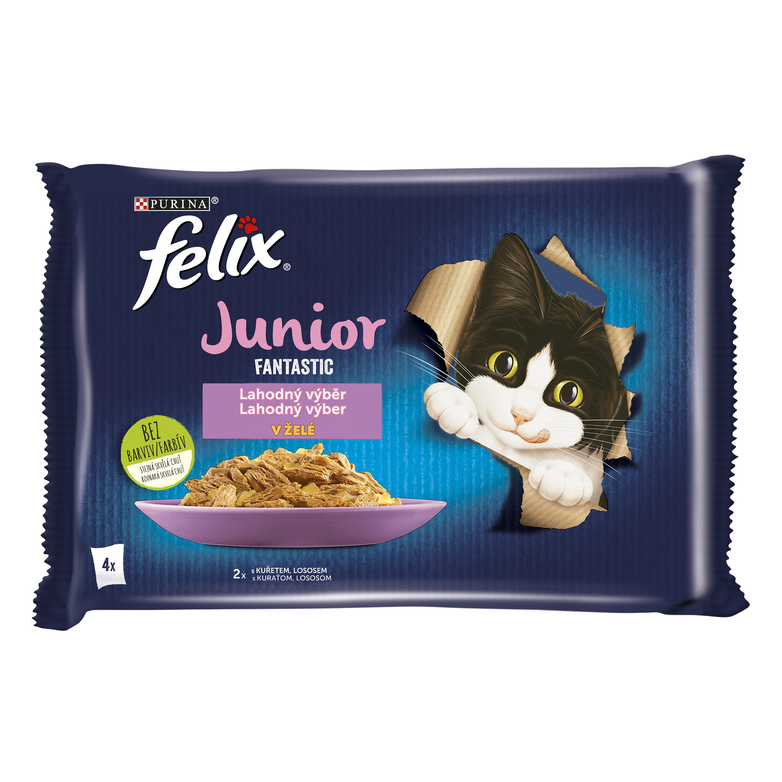 Felix Felix Fantastic Junior kapsičky pre mačiatka kura, losos v želé 4×85 g