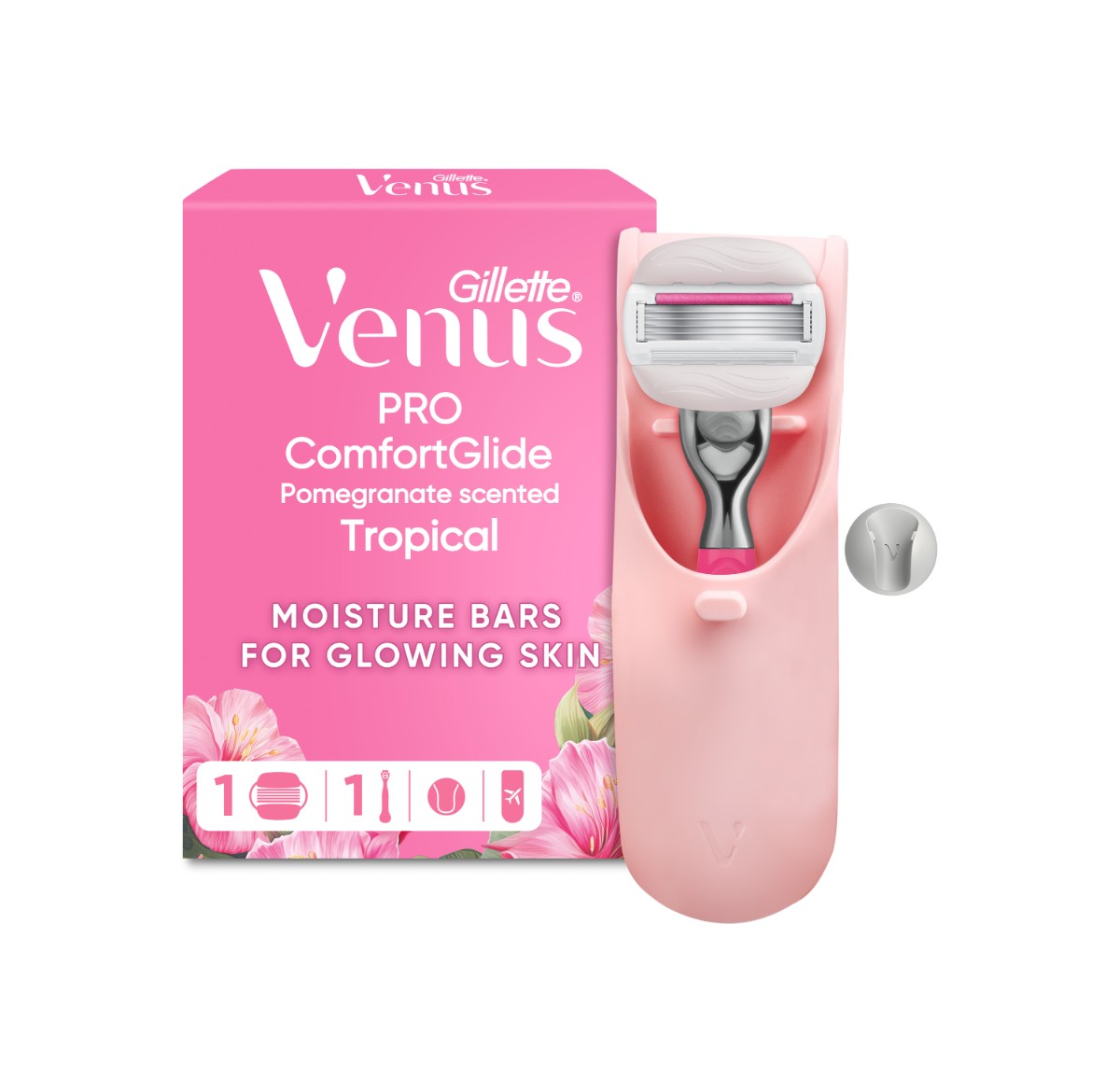 Gillette Gillette Venus Pro ComfortGlide Tropical: dámsky holiaci strojček, 1 náhradná hlavica, cestovné puzdro