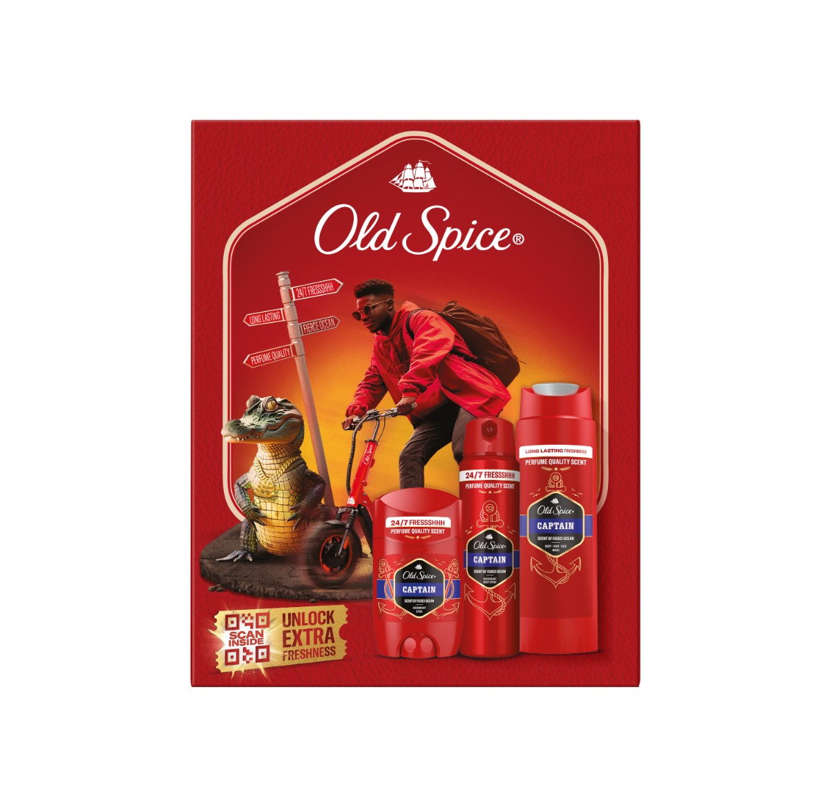 Old Spice Old Spice darčeková sada Captain s tuhým deodorantom, deodorantom v spreji a sprchovým gélom