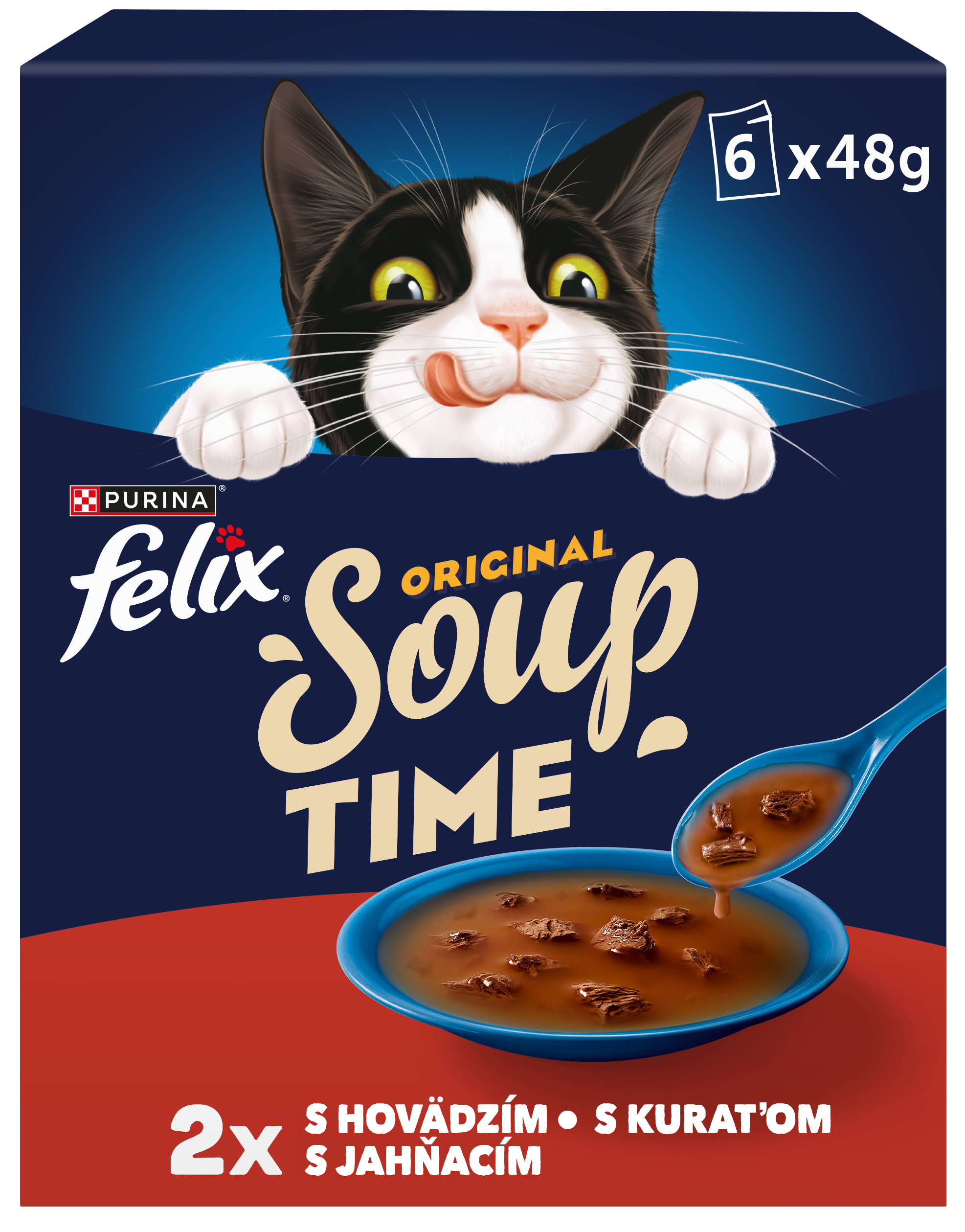 Felix Felix Soup polievky pre mačky hovädzie, kura, jahňacie 6×48 g