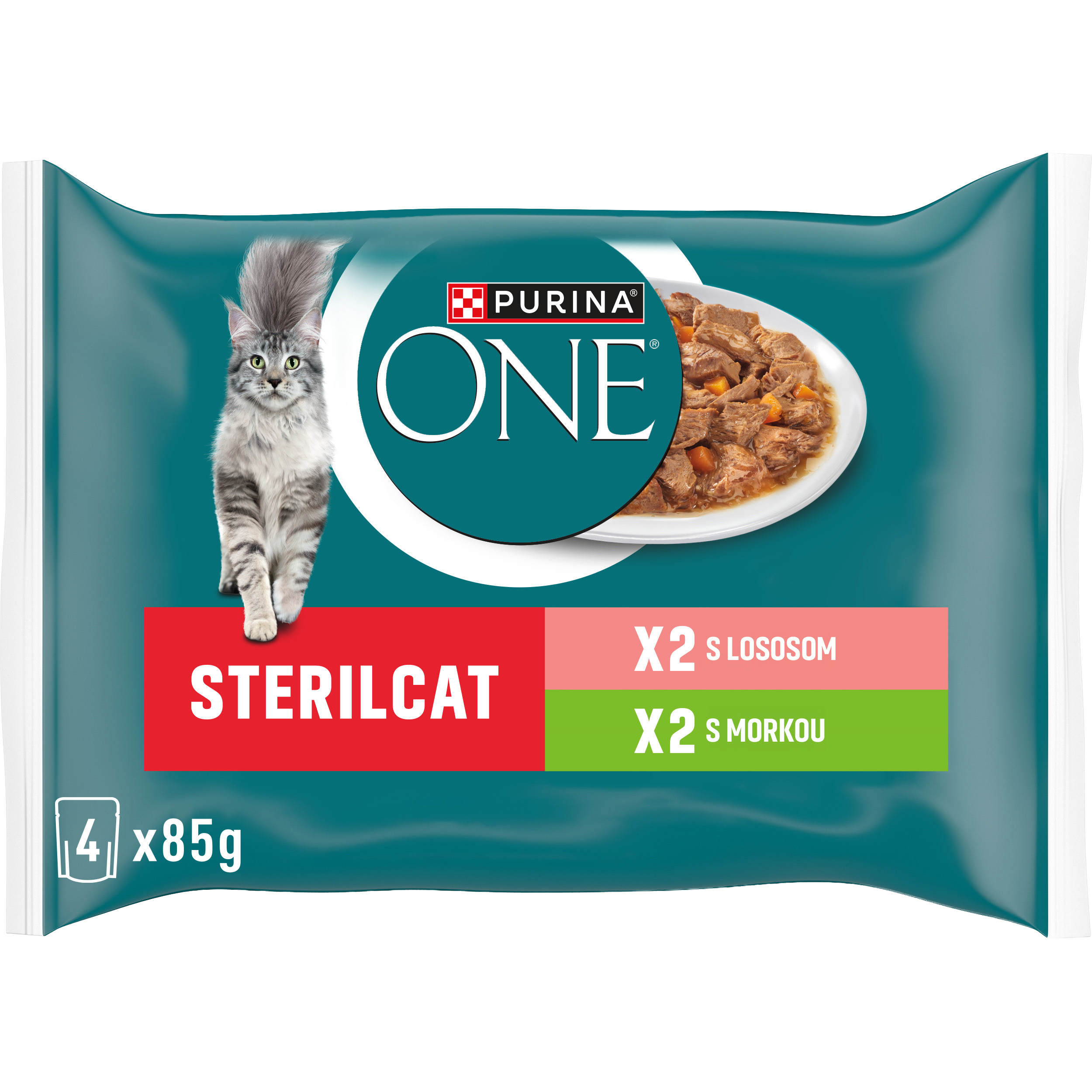 Purina ONE Purina One Sterilcat mini filetky s morkou a zelenými fazuľkami / s lososom a mrkvou v šťave (4x85g)