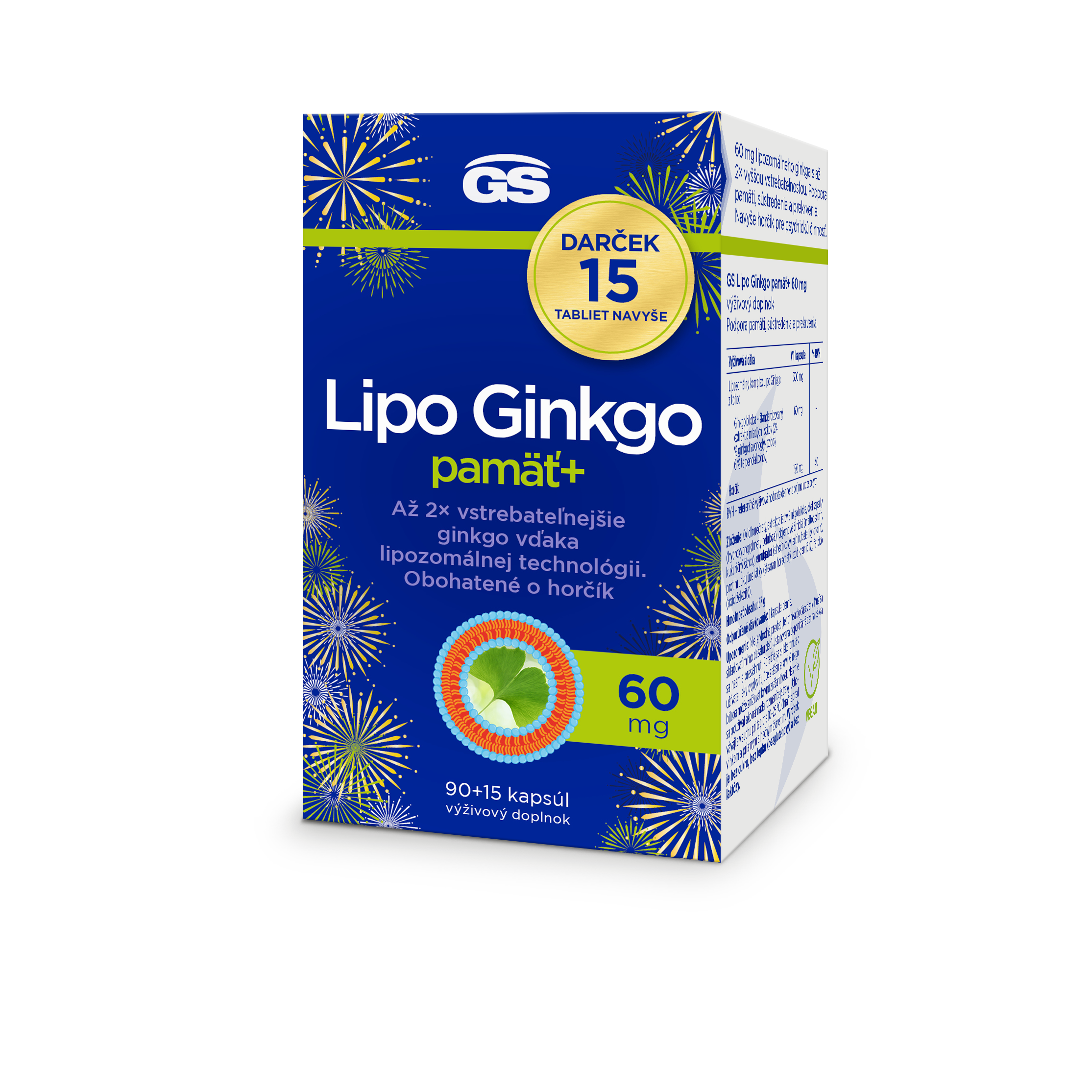 GS GS Lipo Ginkgo pamäť+ 60 mg cps. 90+15 darček