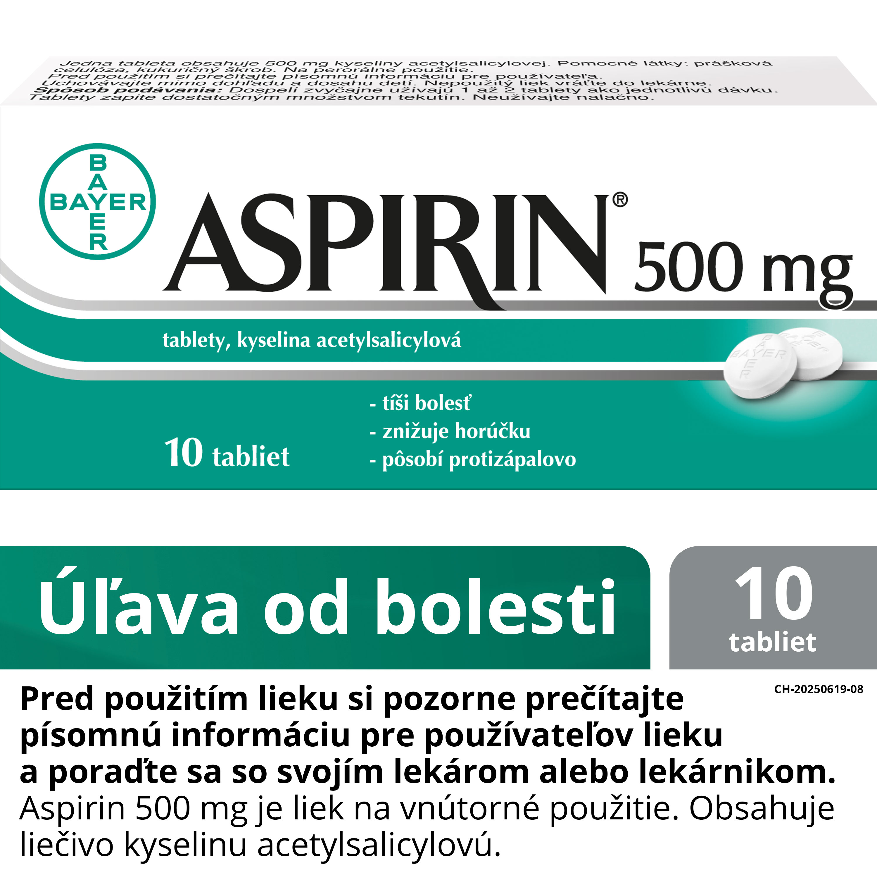 Aspirin 500 mg tablety pri bolesti a horúčke – 10 ks