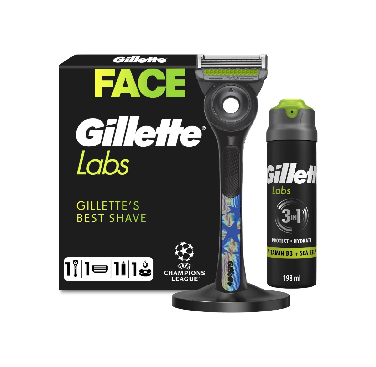 Gillette Gillette Labs darčeková sada: pánsky holiaci strojček, hlavica, stojanček, gél na holenie