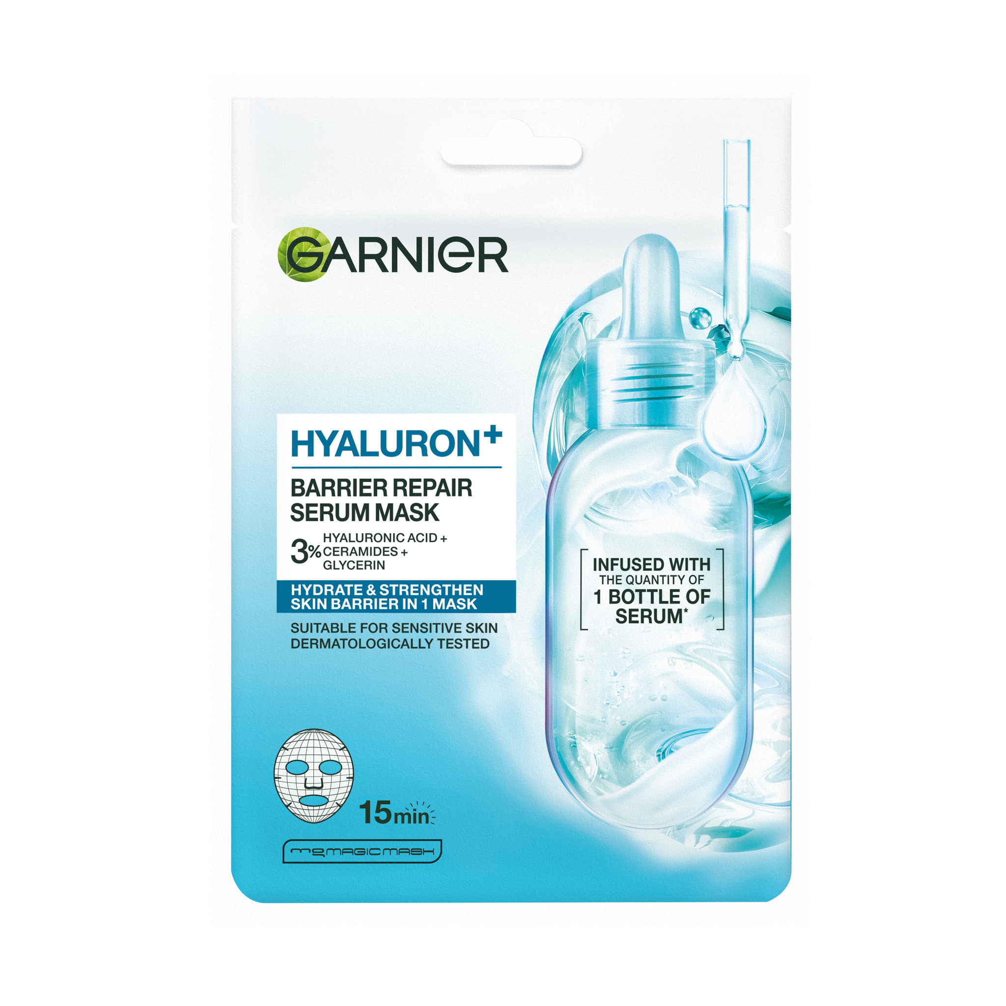 Garnier Garnier Hyaluron+ textilná maska na obnovu kožnej bariéry s kyselinou hyalurónovou