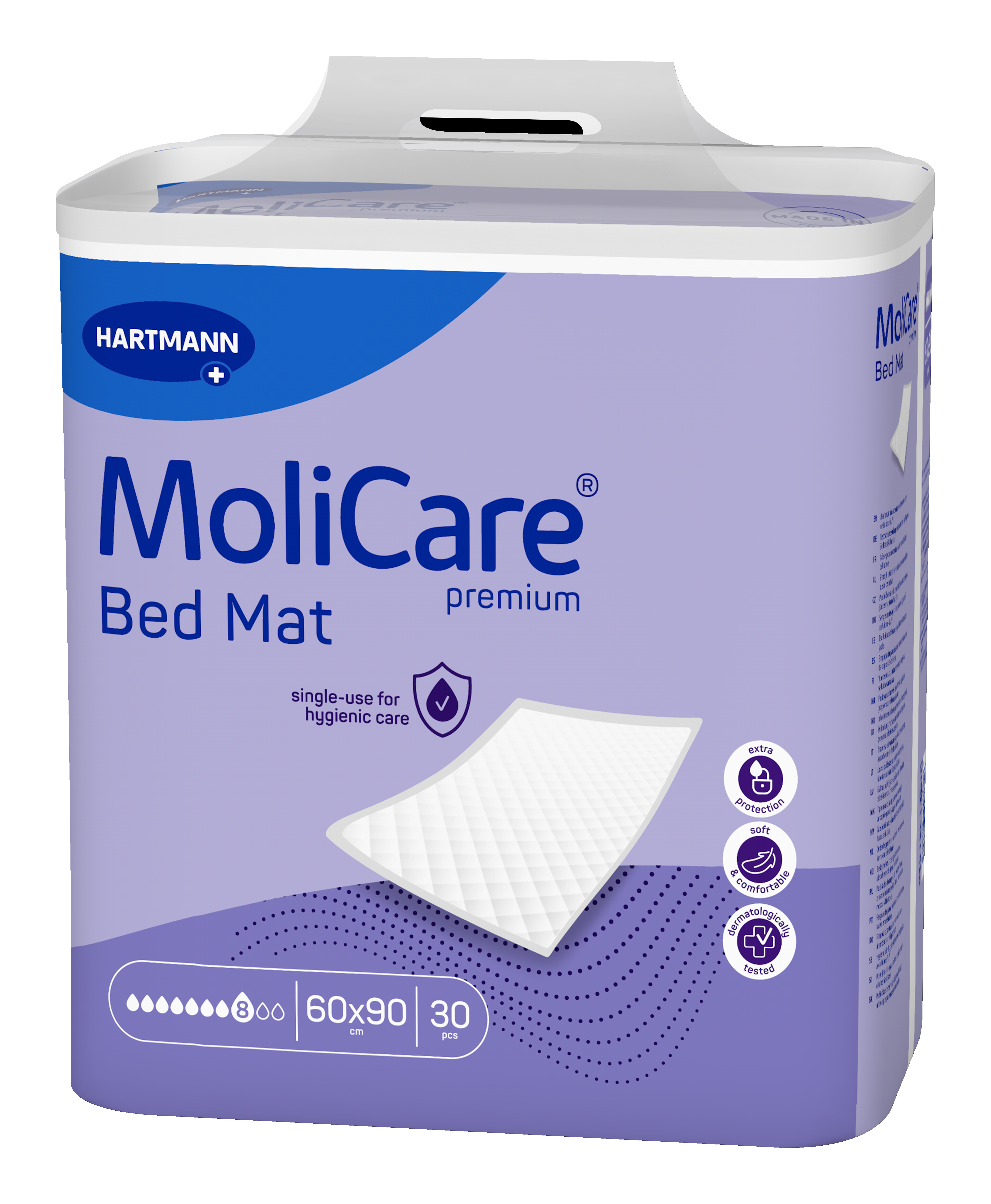 Molicare MoliCare premium Bed Mat 8 kv, jednorazové podložky pod pacientov, fialové balenie, 60 x 90 cm, savosť 1407 ml