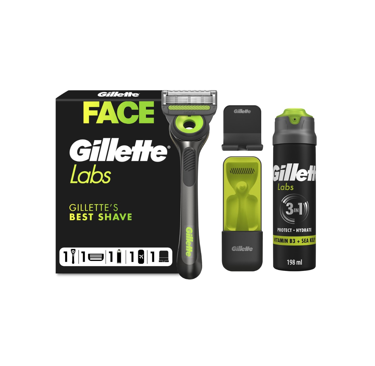 Gillette Gillette Labs darčeková sada: pánsky holiaci strojček, hlavica, držiak, gél na holenie, puzdro