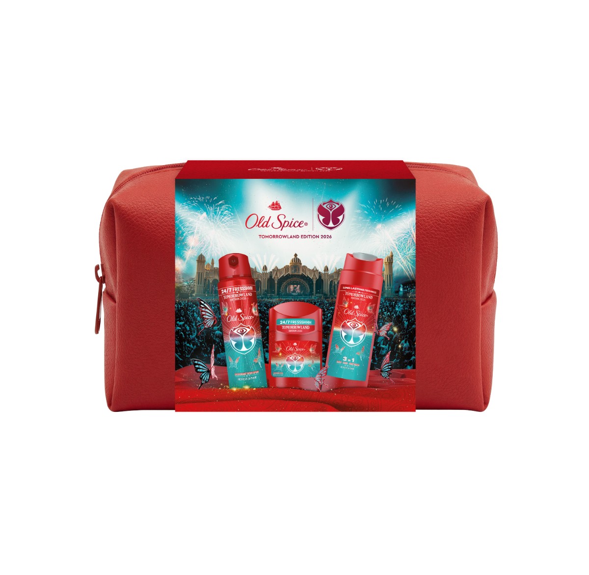 Old Spice Old Spice darčeková sada v taštičke Tomorrowland s tuhým deodorantom, deodorantom v spreji a sprchovým gélom