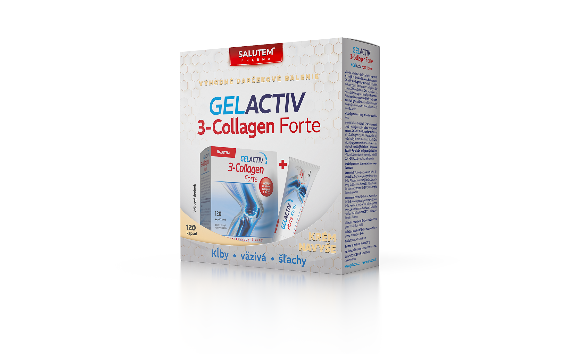 GelActiv GelActiv 3-Collagen Forte 120 cps + Krém 100ml navyše, Darčekové balenie