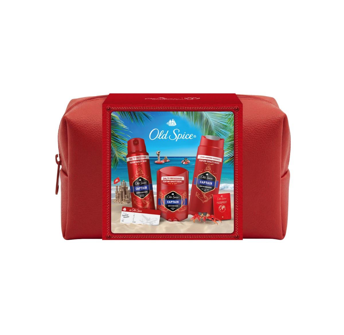 Old Spice Old Spice darčeková sada v cestovnej taštičke Captain s tuhým deodorantom, deodorantom v spreji a sprchovým gélom