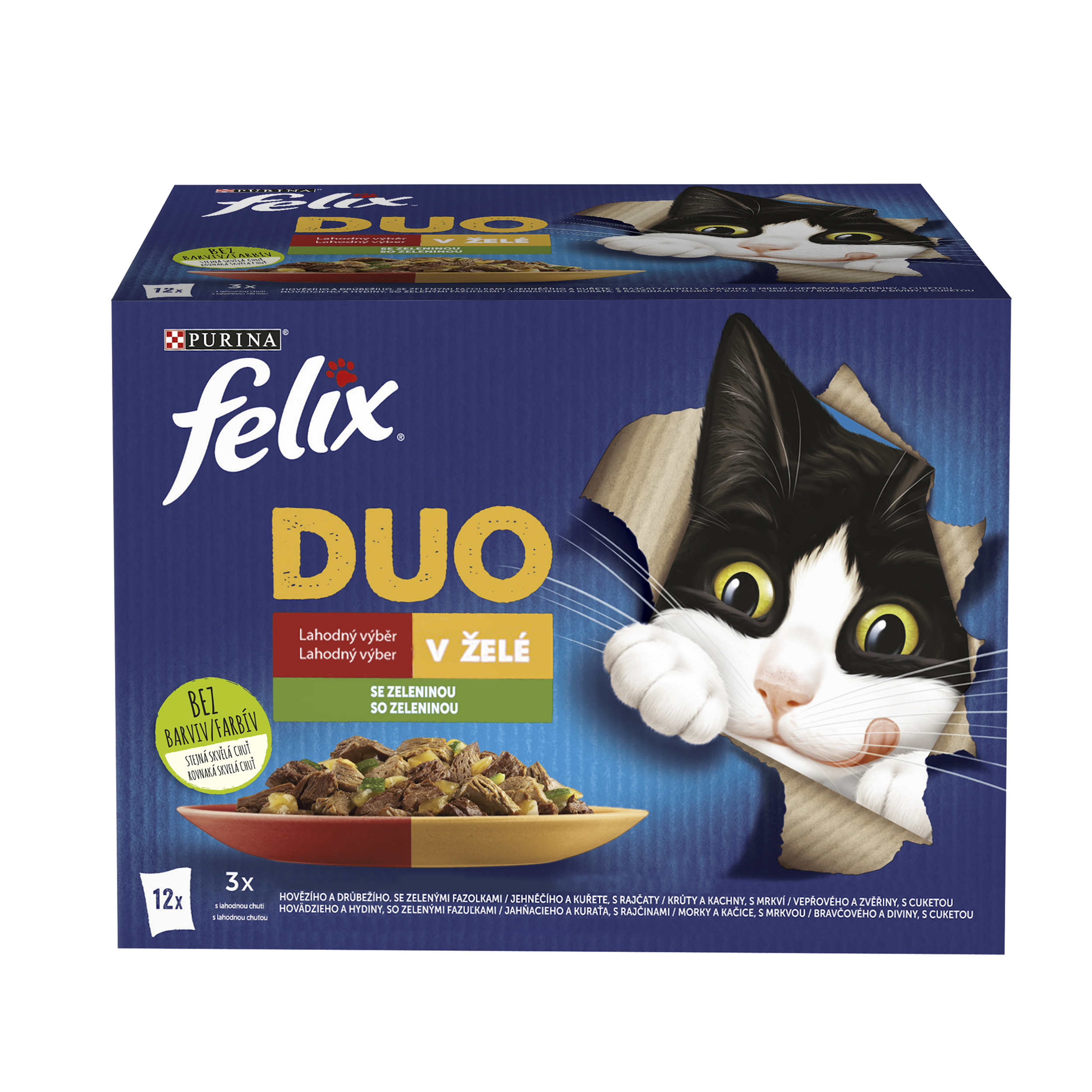 Felix Felix Fantastic Duo kapsičky pre mačky hovädzie a hydinové, jahňacie a kura, morka a kačica, bravčové a divina 12×85 g