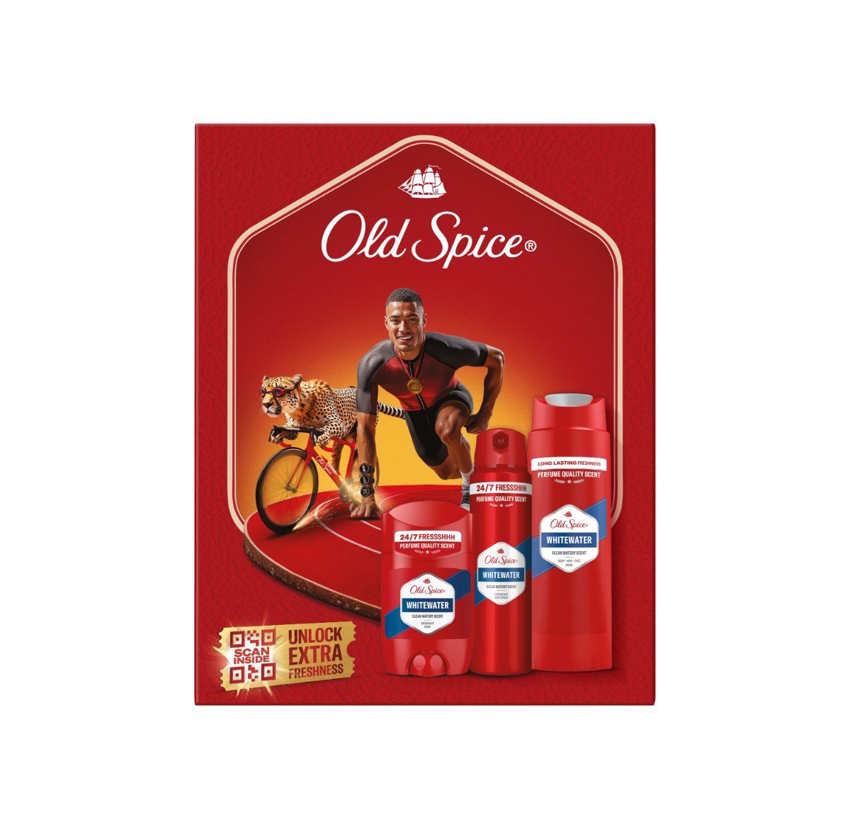 Old Spice Old Spice darčeková sada Ironman s tuhým deodorantom, deodorantom v spreji a sprchovým gélom Whitewater